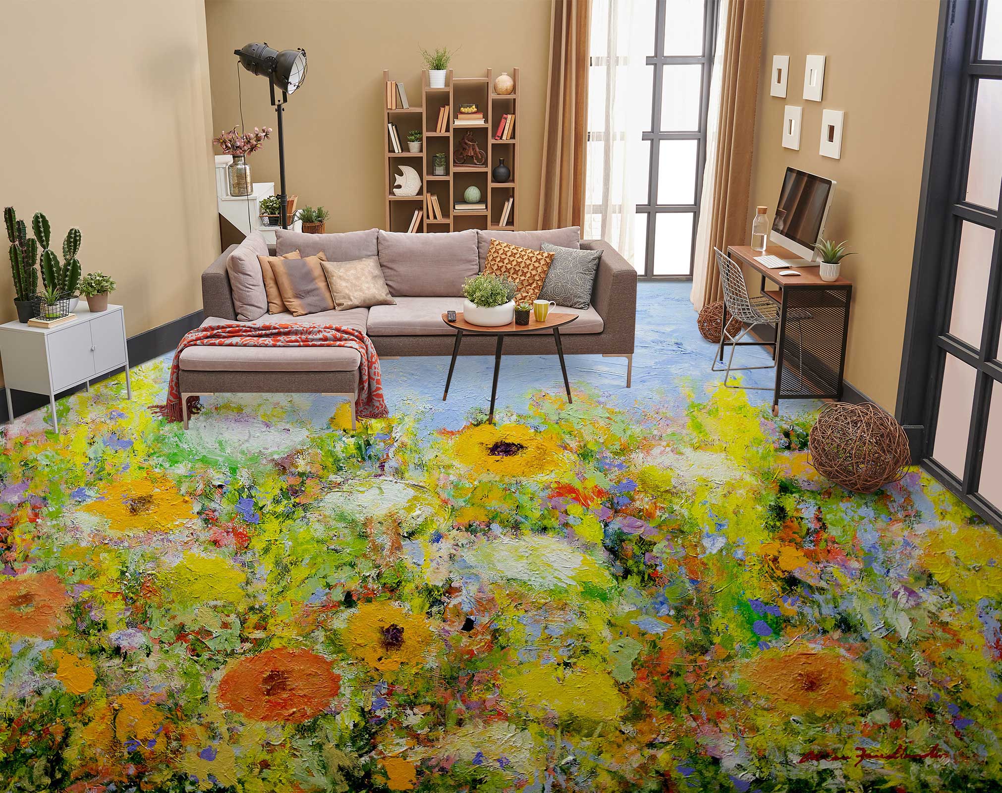 3D Yellow Flower Bush 9684 Allan P. Friedlander Floor Mural