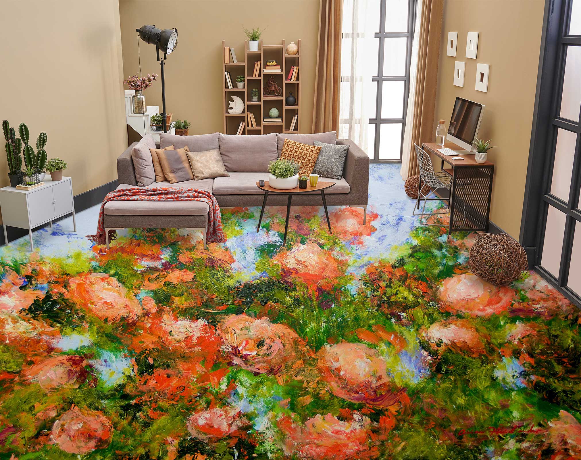 3D Red Flowers Clump 9681 Allan P. Friedlander Floor Mural