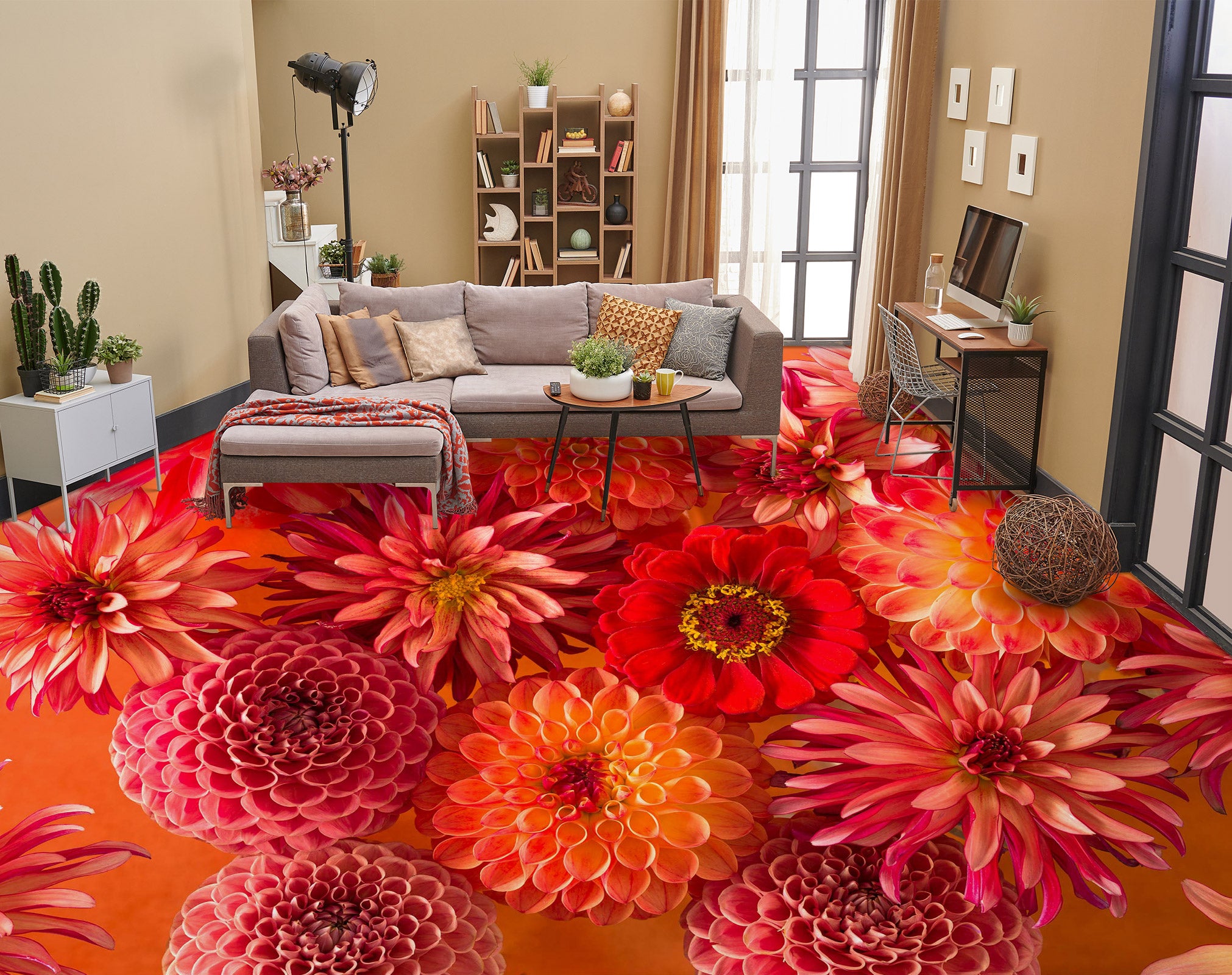 3D Red Chrysanthemum 9868 Assaf Frank Floor Mural