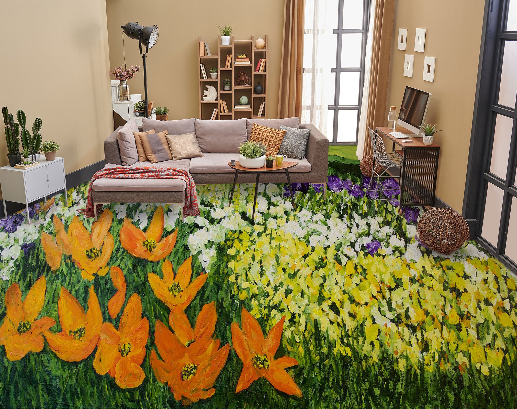 3D Yellow Orange Flowers 9644 Allan P. Friedlander Floor Mural