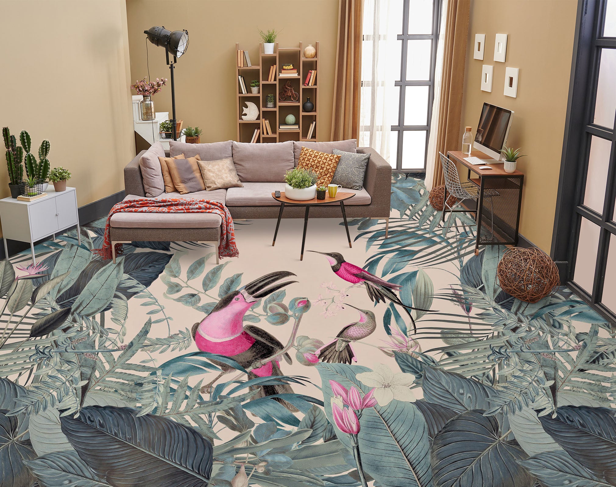 3D Jungle Pink Bird 104138 Andrea Haase Floor Mural