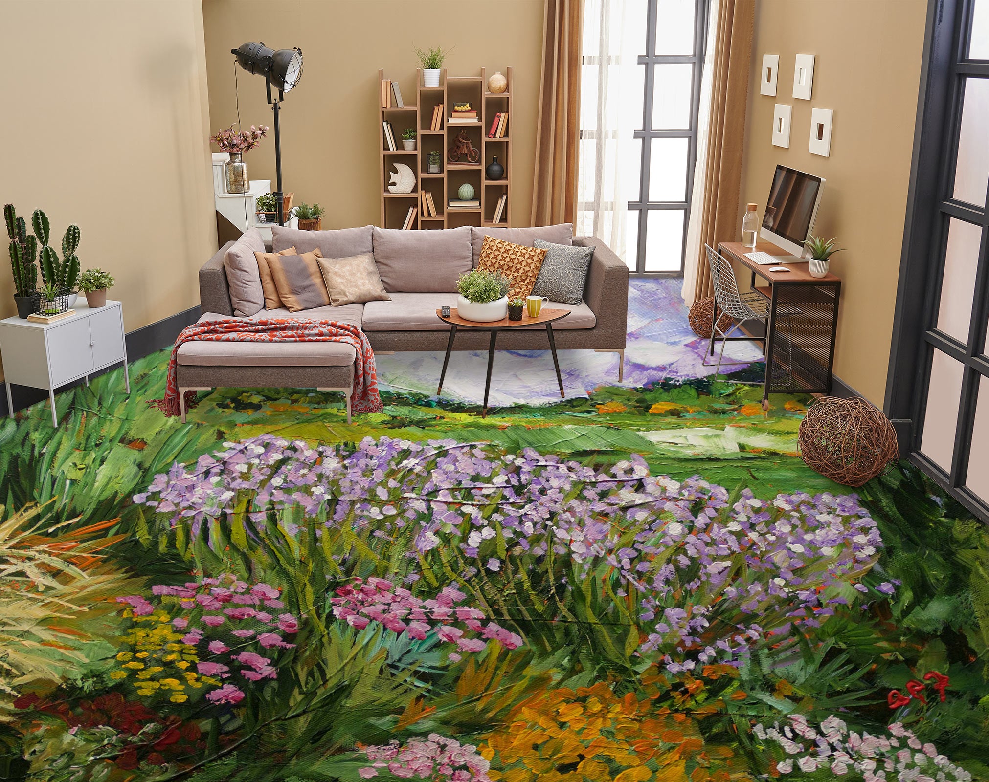 3D Purple Flowers 9674 Allan P. Friedlander Floor Mural