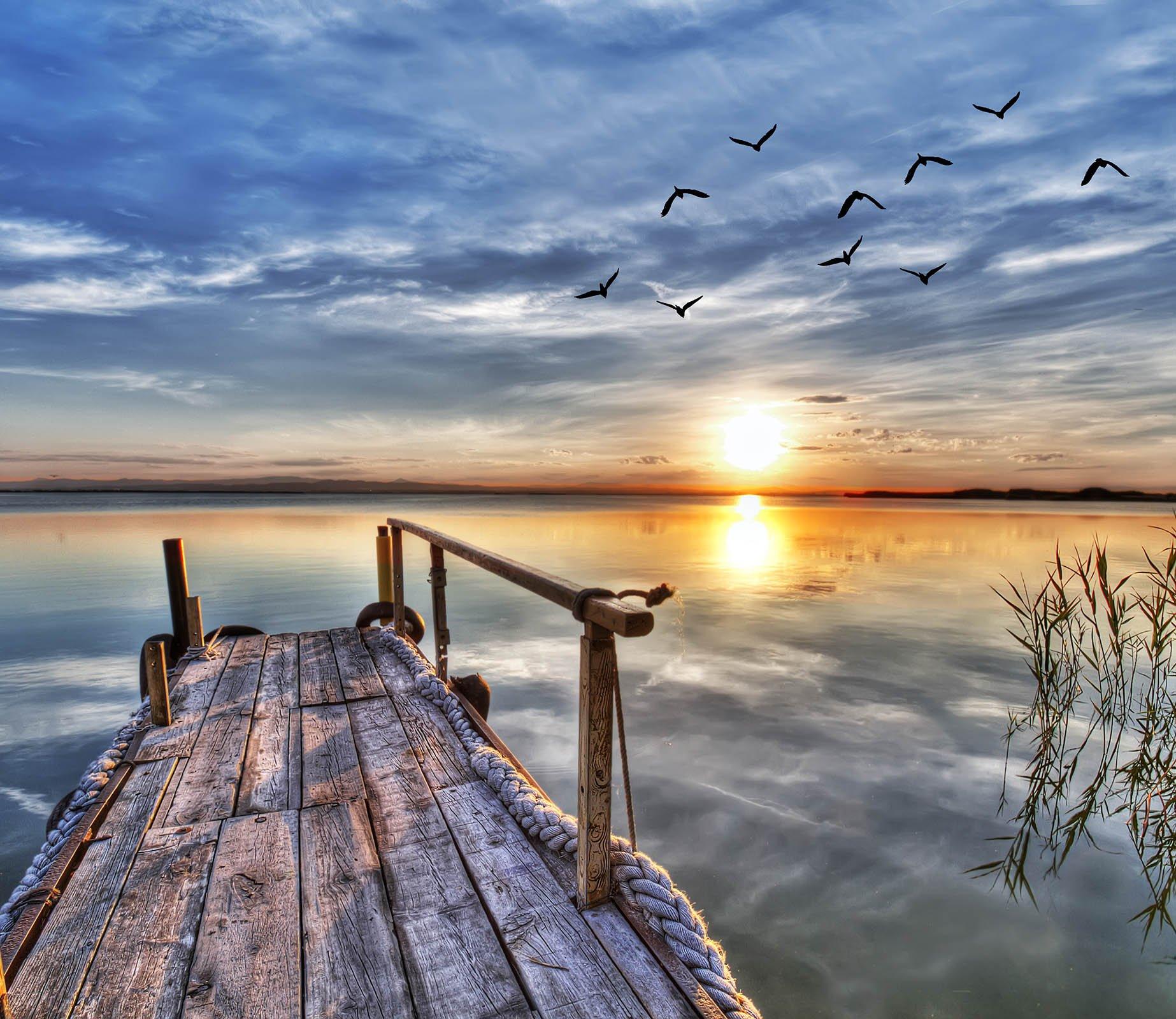 3D Sunset Lake Bird 699 Wallpaper AJ Wallpaper 