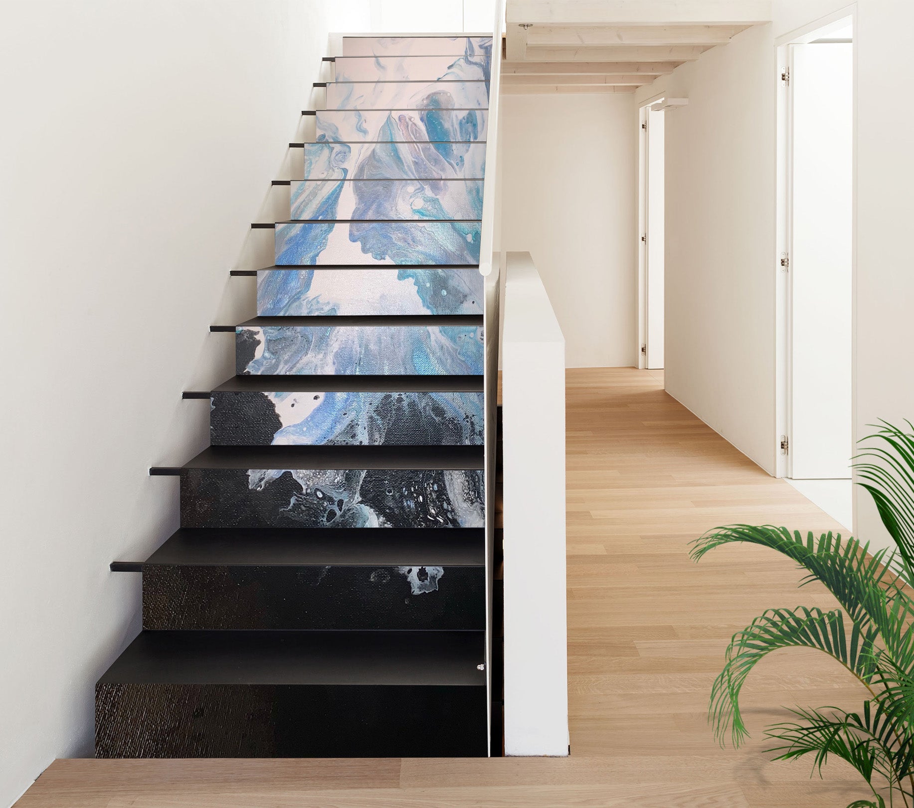 3D Sky Blue Black Water Paint 90186 Valerie Latrice Stair Risers