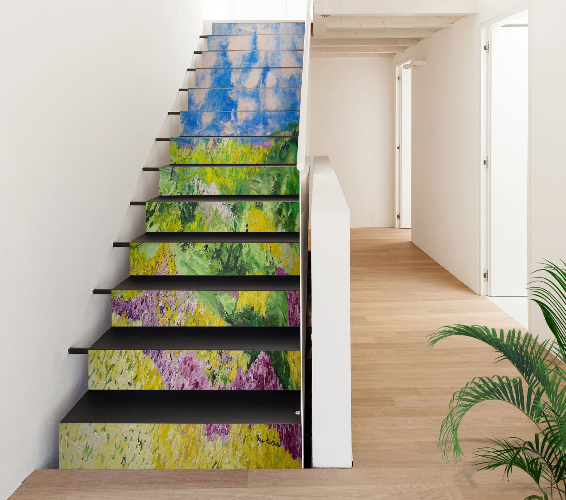 3D Blue Sky Yellow Purple Flowers 9095 Allan P. Friedlander Stair Risers