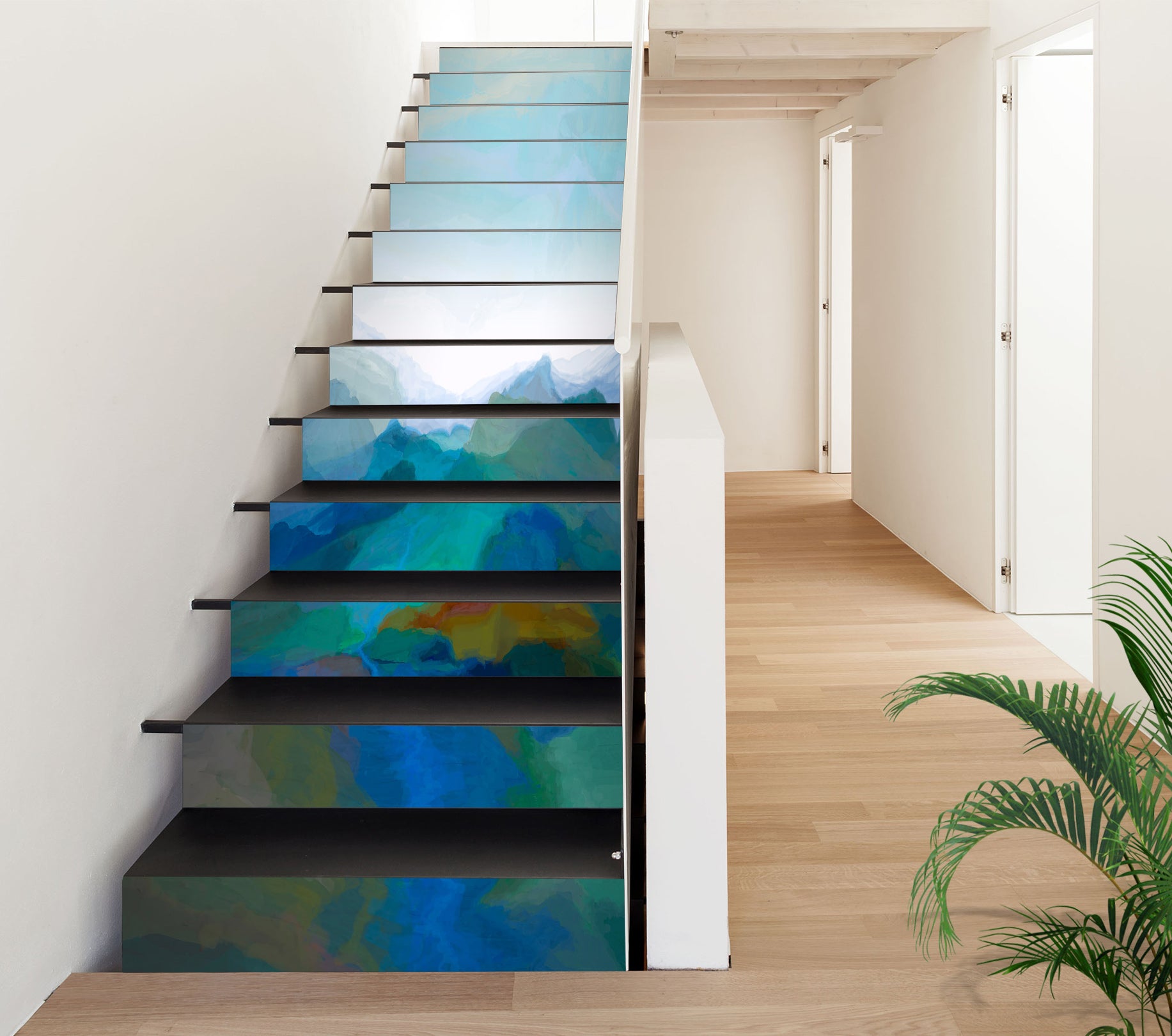 3D Blue-Green Pigment Color Block Pattern 9469 Michael Tienhaara Stair Risers