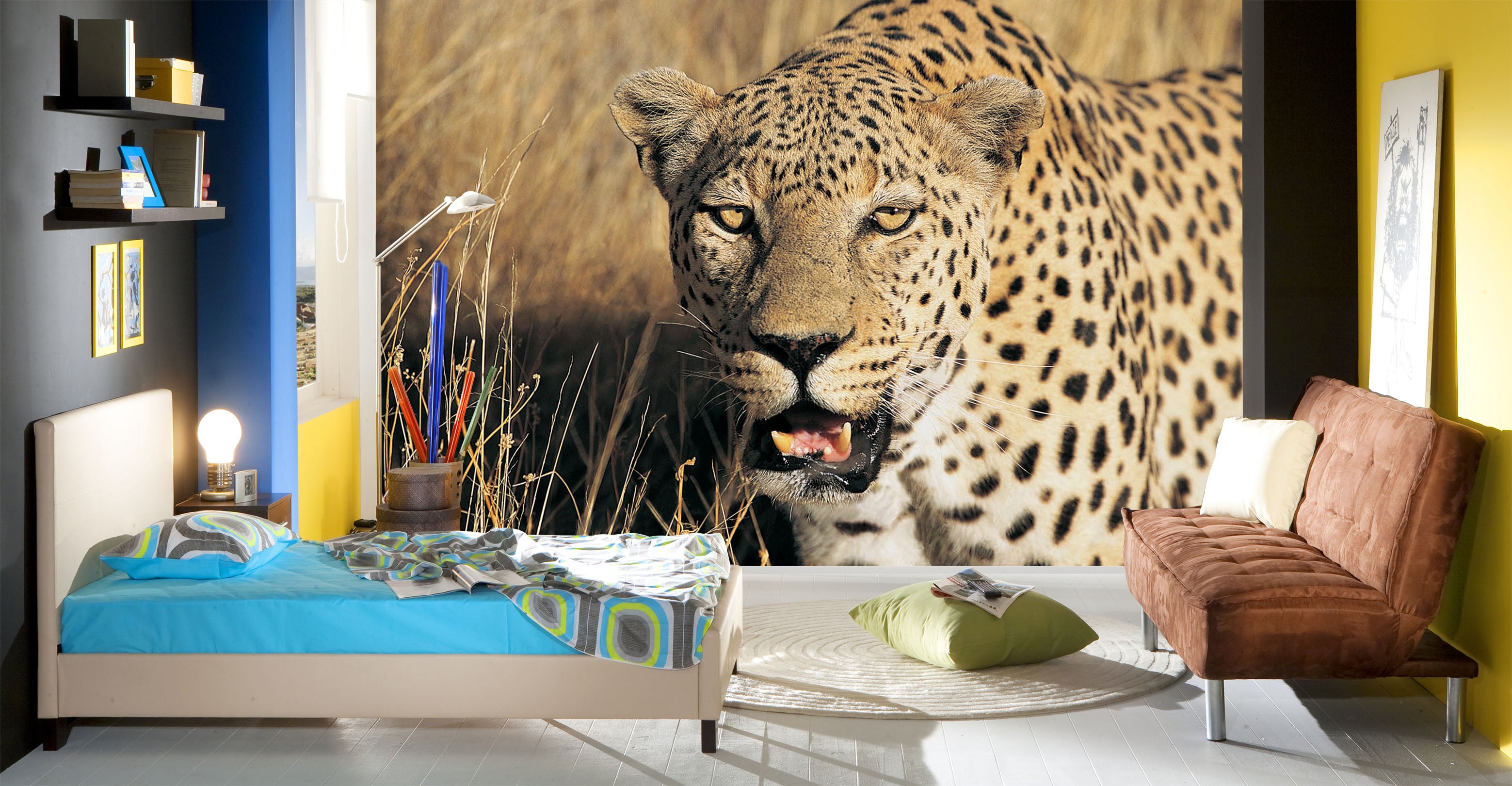 3D Leopard Prairie 278 Wall Murals