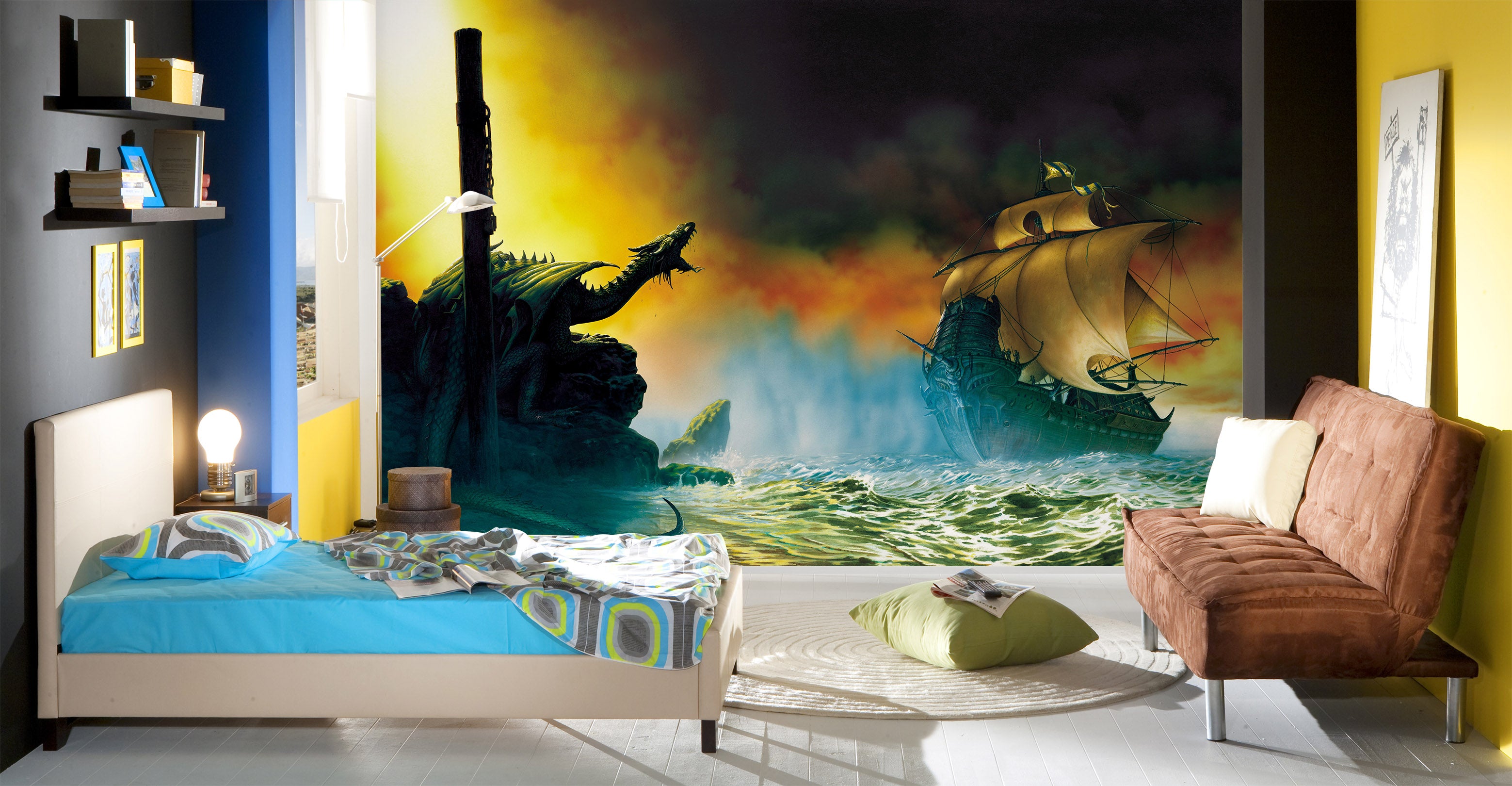 3D Dragon Ocean Sailboat 7047 Ciruelo Wall Mural Wall Murals