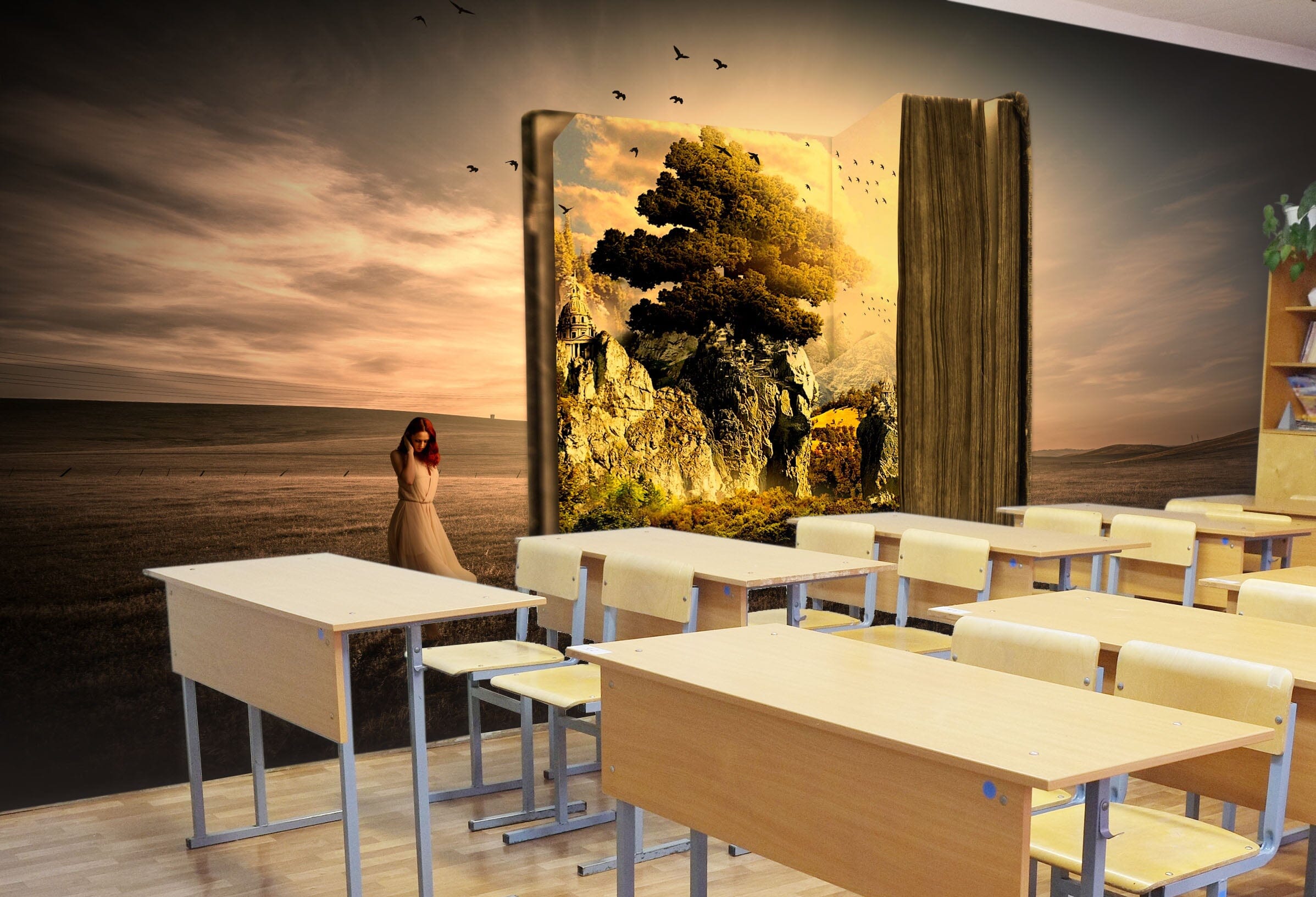 3D Book Girl Grass 143 Wall Murals Wallpaper AJ Wallpaper 2 