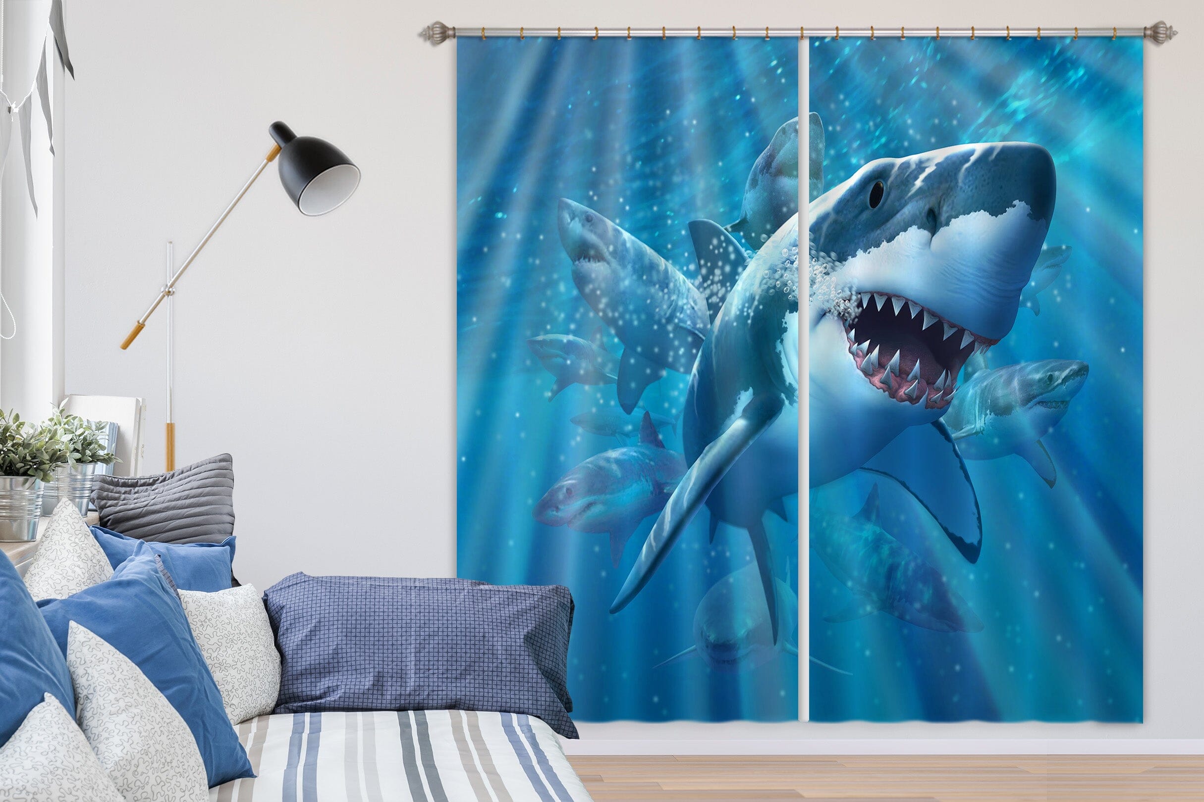 3D Great White Shark 066 Jerry LoFaro Curtain Curtains Drapes Curtains AJ Creativity Home 