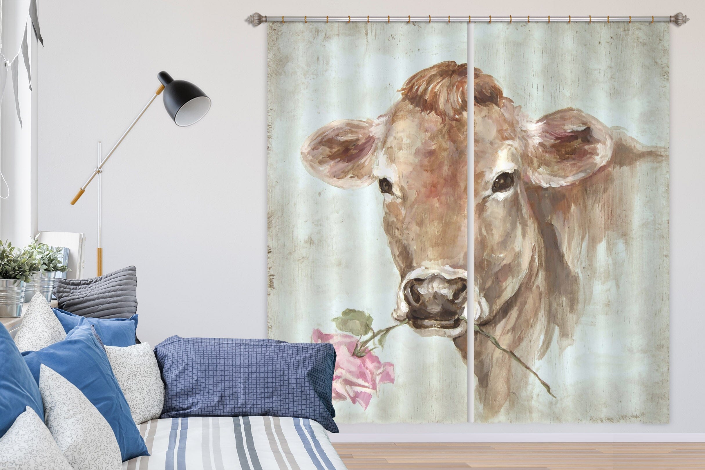 3D Cow Rose 044 Debi Coules Curtain Curtains Drapes Curtains AJ Creativity Home 