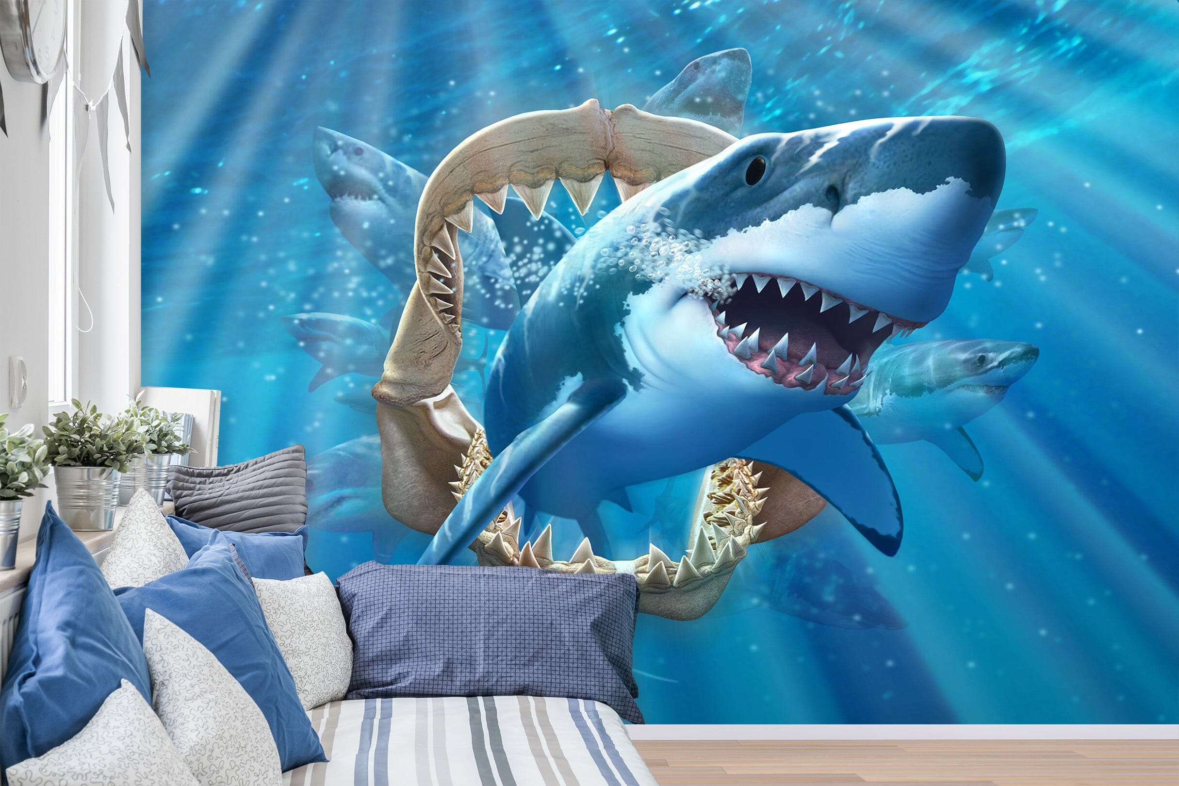 3D Great White Shark 108 Jerry LoFaro Wall Mural Wall Murals Wallpaper AJ Wallpaper 2 