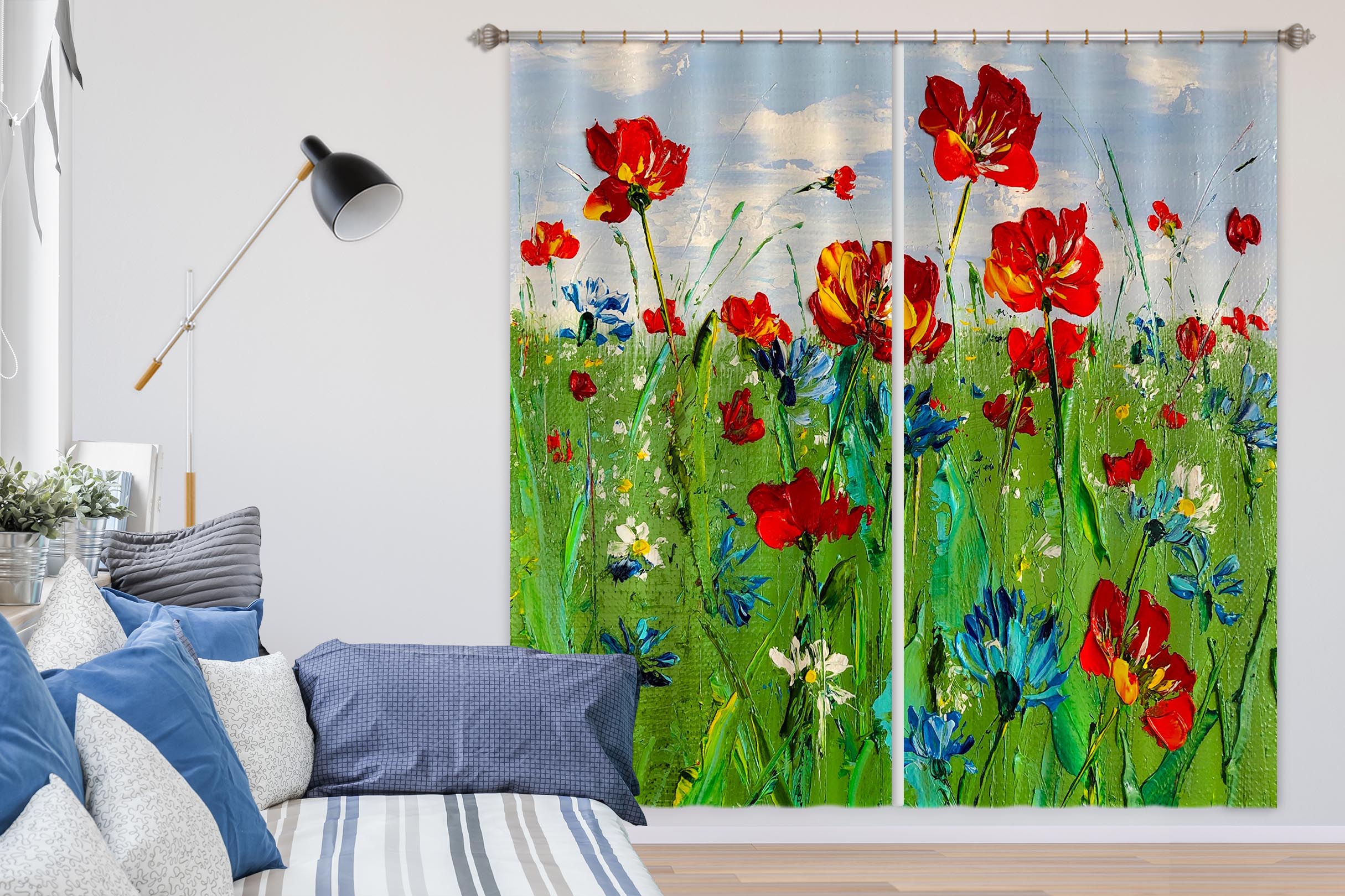 3D Red Flower Grass 2416 Skromova Marina Curtain Curtains Drapes