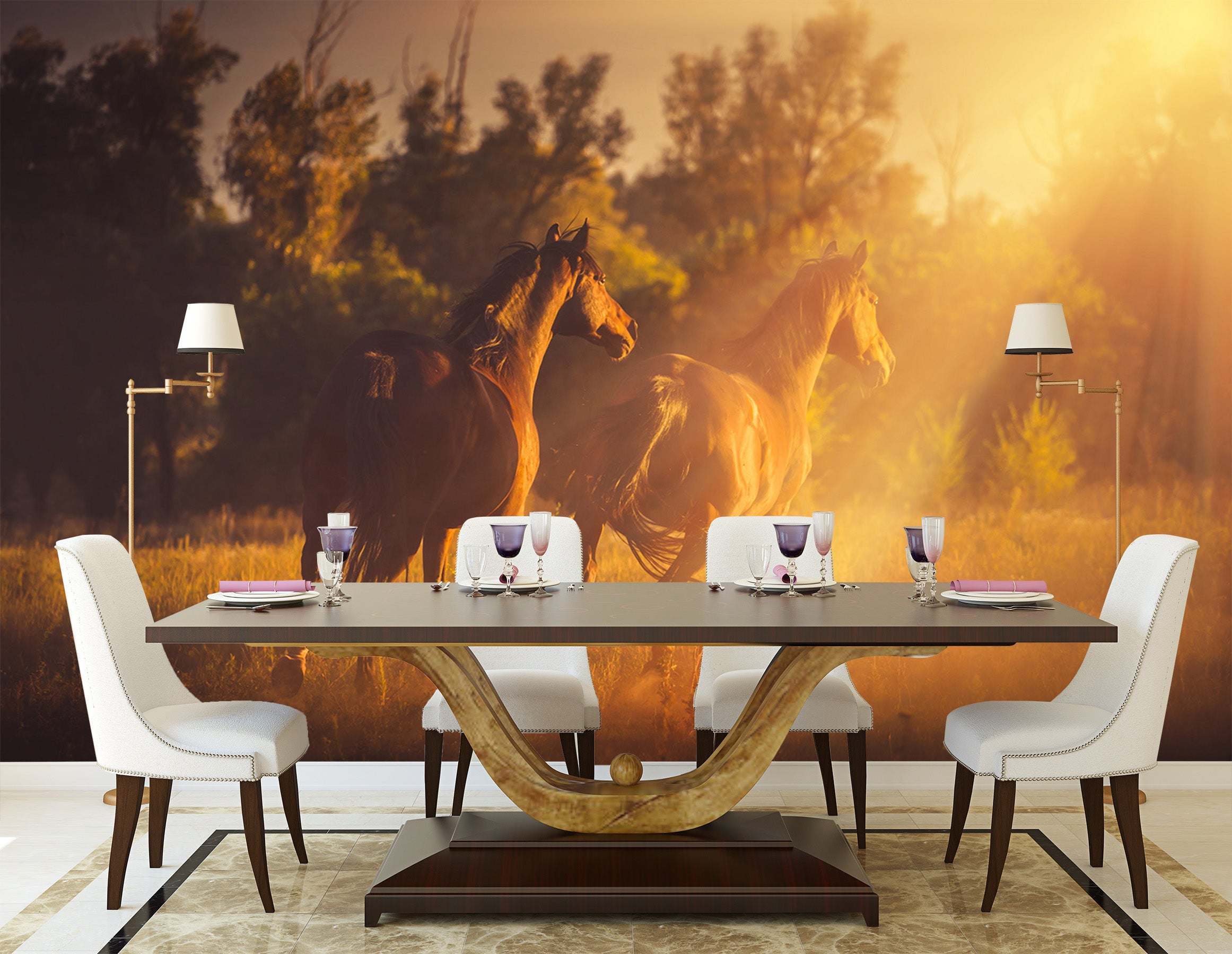 3D Dusk Horse Herd 108 Wall Murals