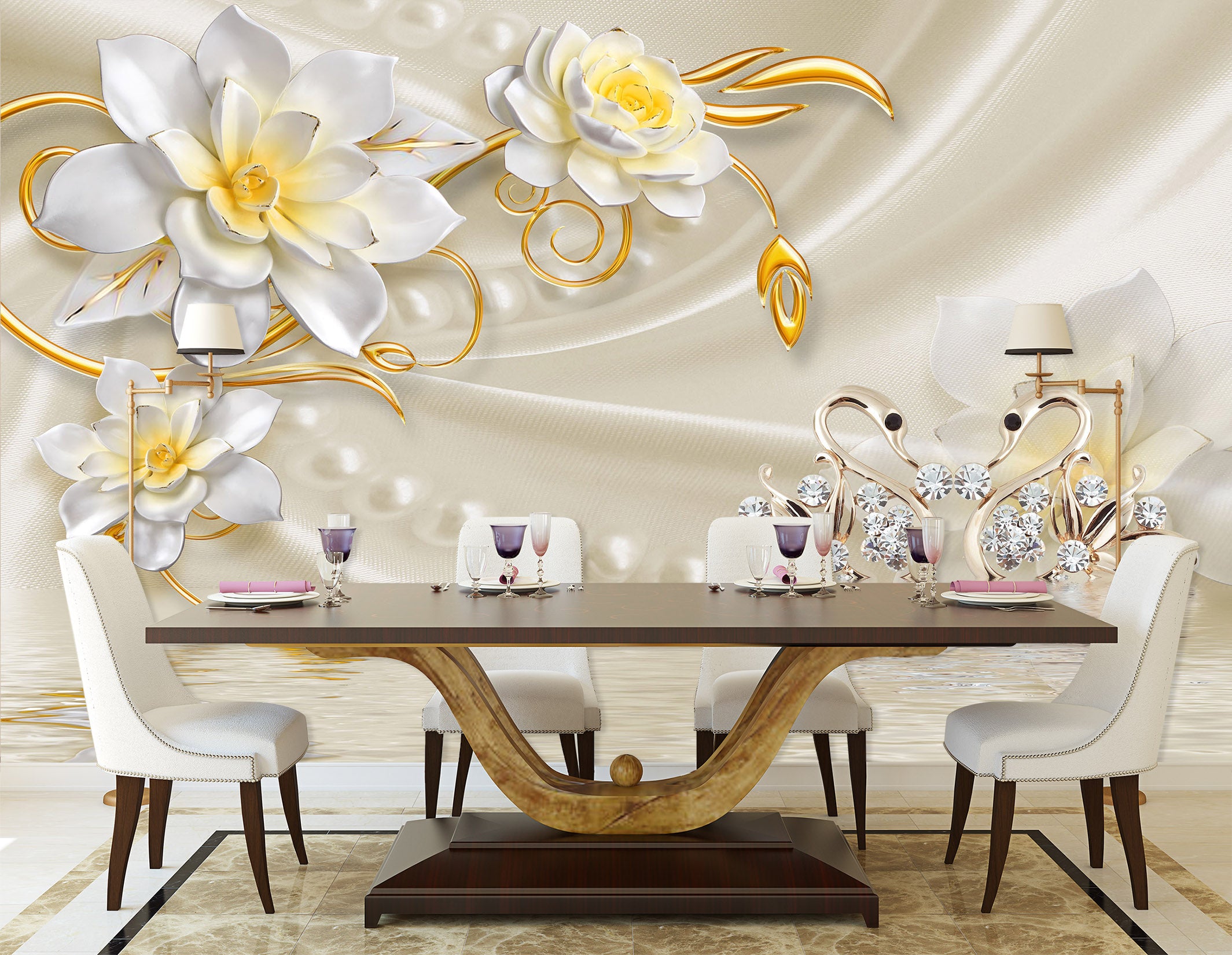 3D White Flowers 1463 Wall Murals