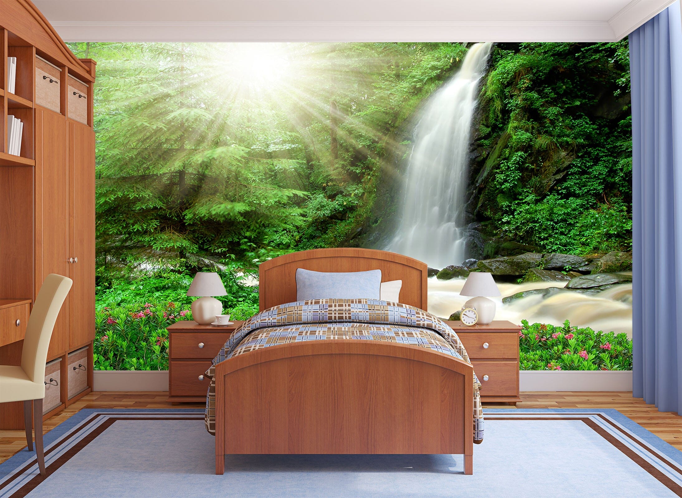 3D Forest Waterfall 110 Wall Murals Wallpaper AJ Wallpaper 2 