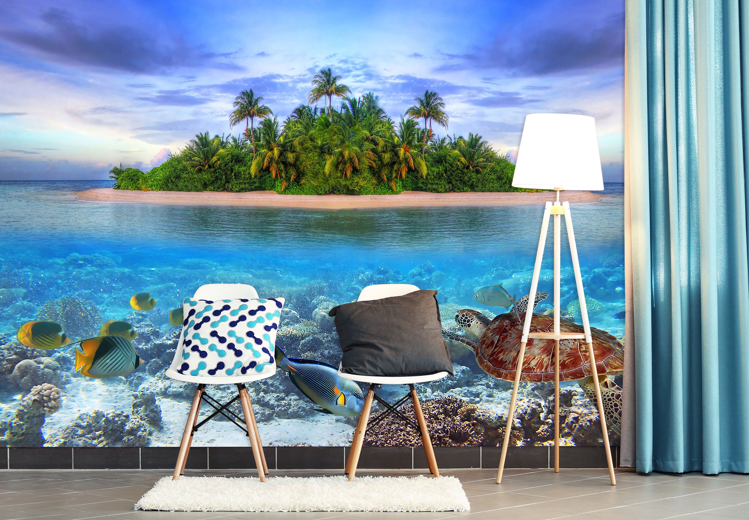 3D Island Sea Turtle 58132 Wall Murals