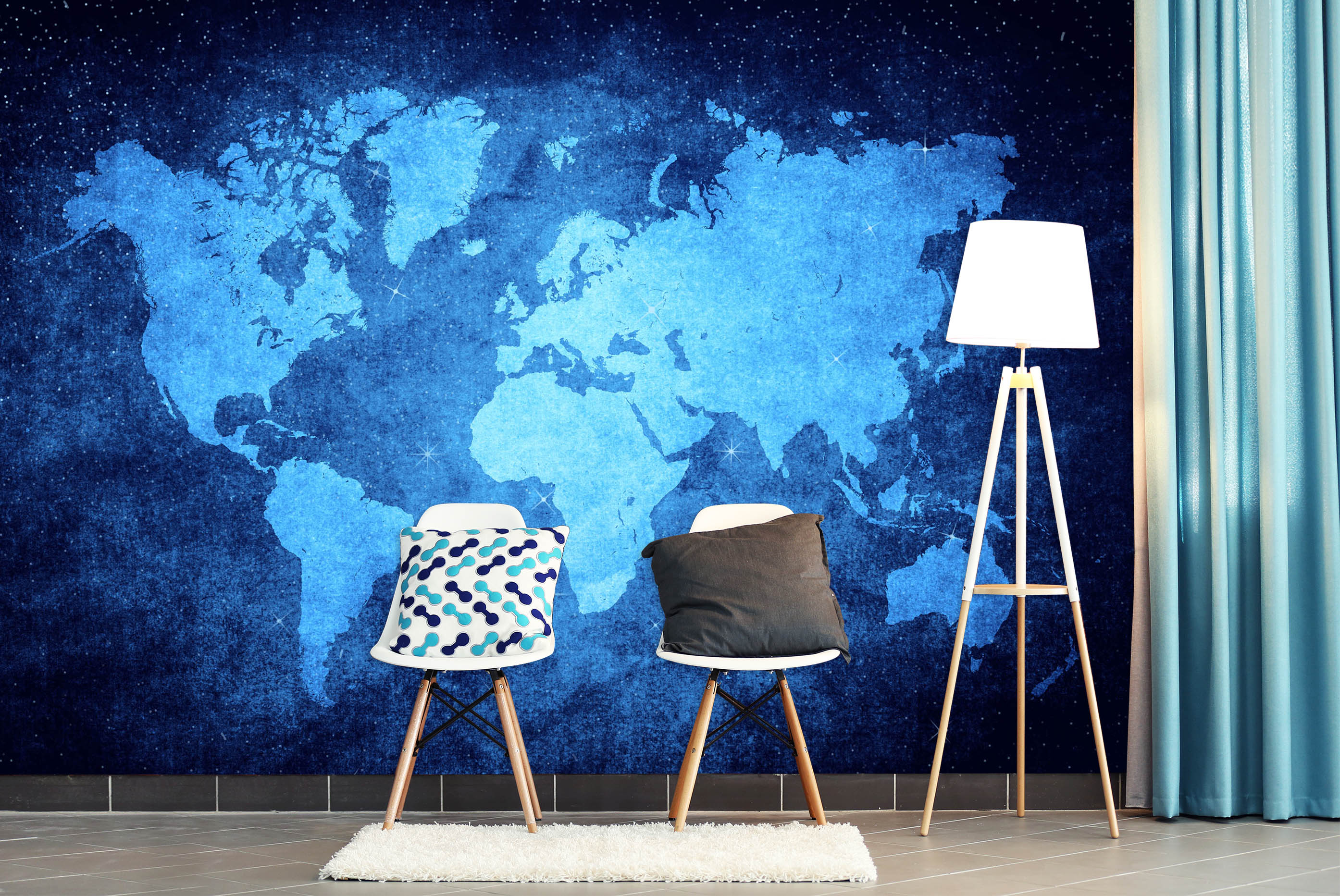 3D Blue Clouds 2029 World Map Wall Murals