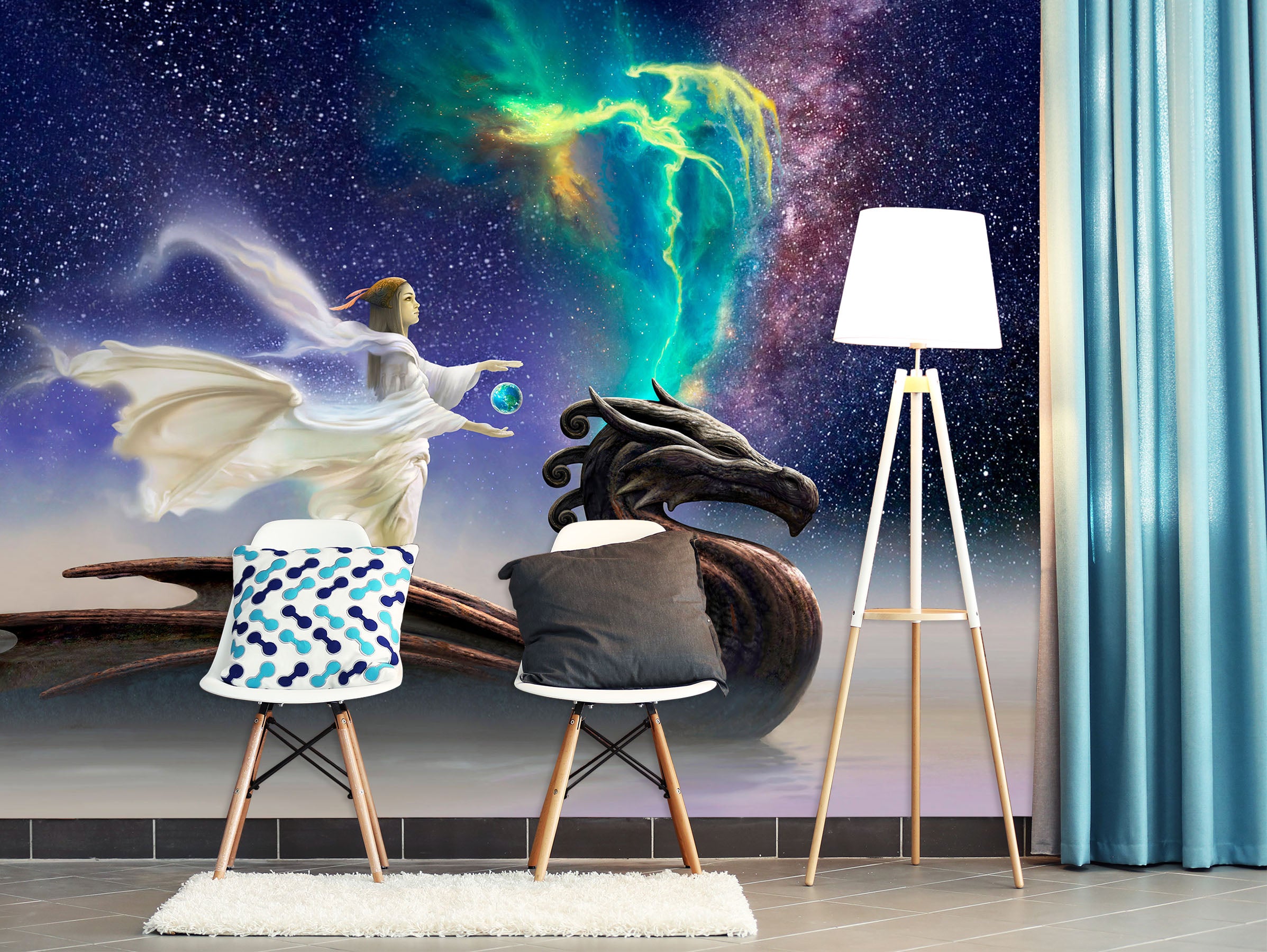 3D Starry Sky Woman Dragon Ball 7083 Ciruelo Wall Mural Wall Murals