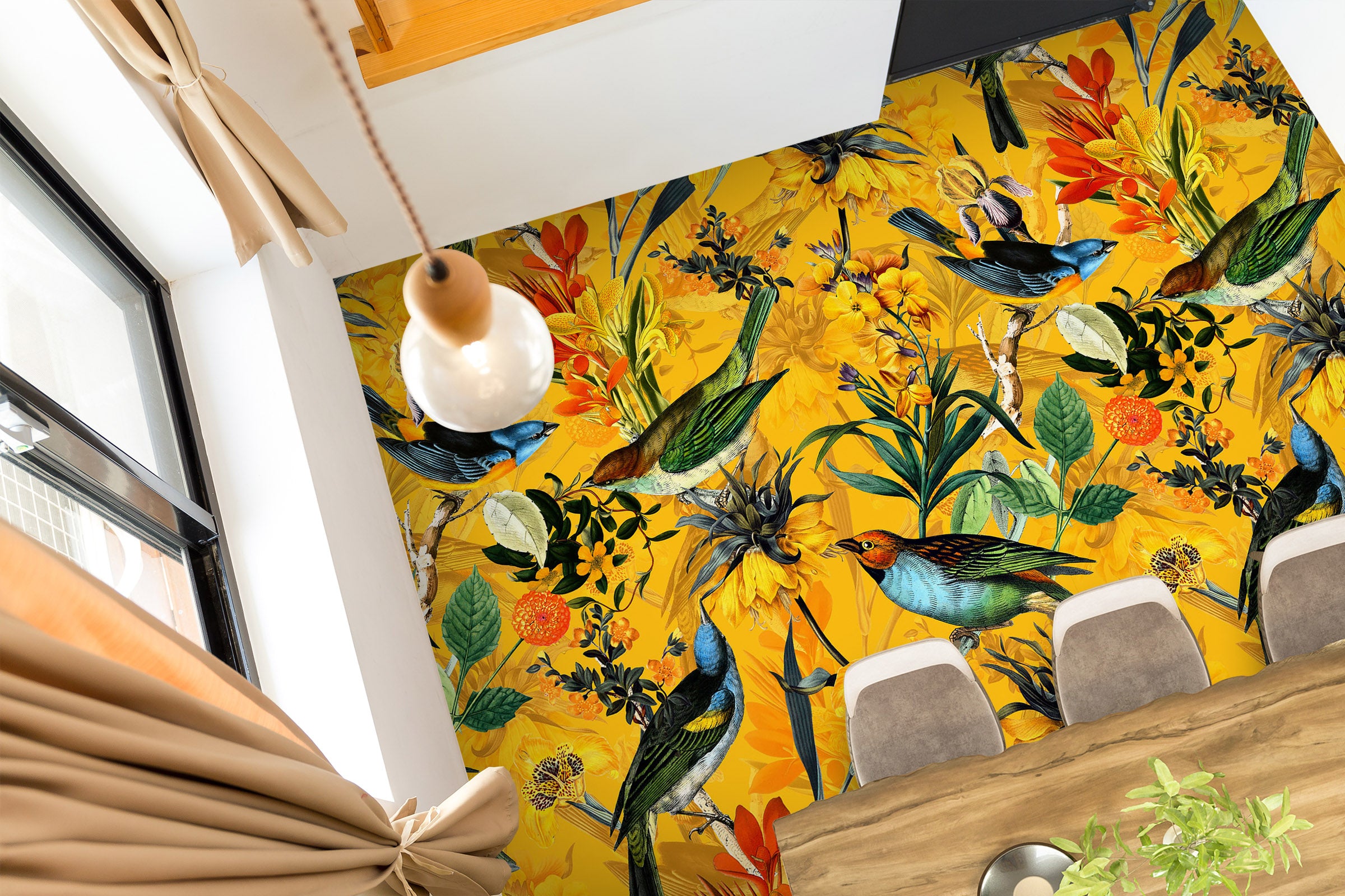 3D Yellow Flower Bird 99192 Uta Naumann Floor Mural