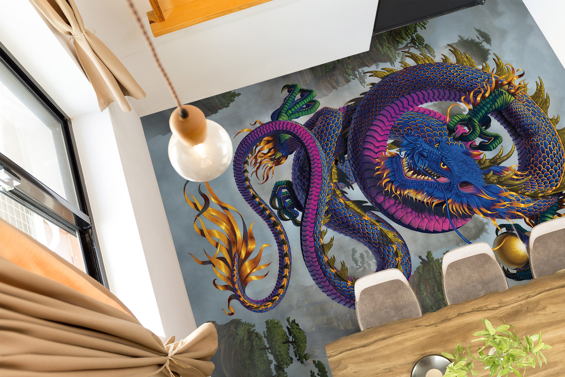 3D Purple Blue Dragon 98181 Vincent Floor Mural