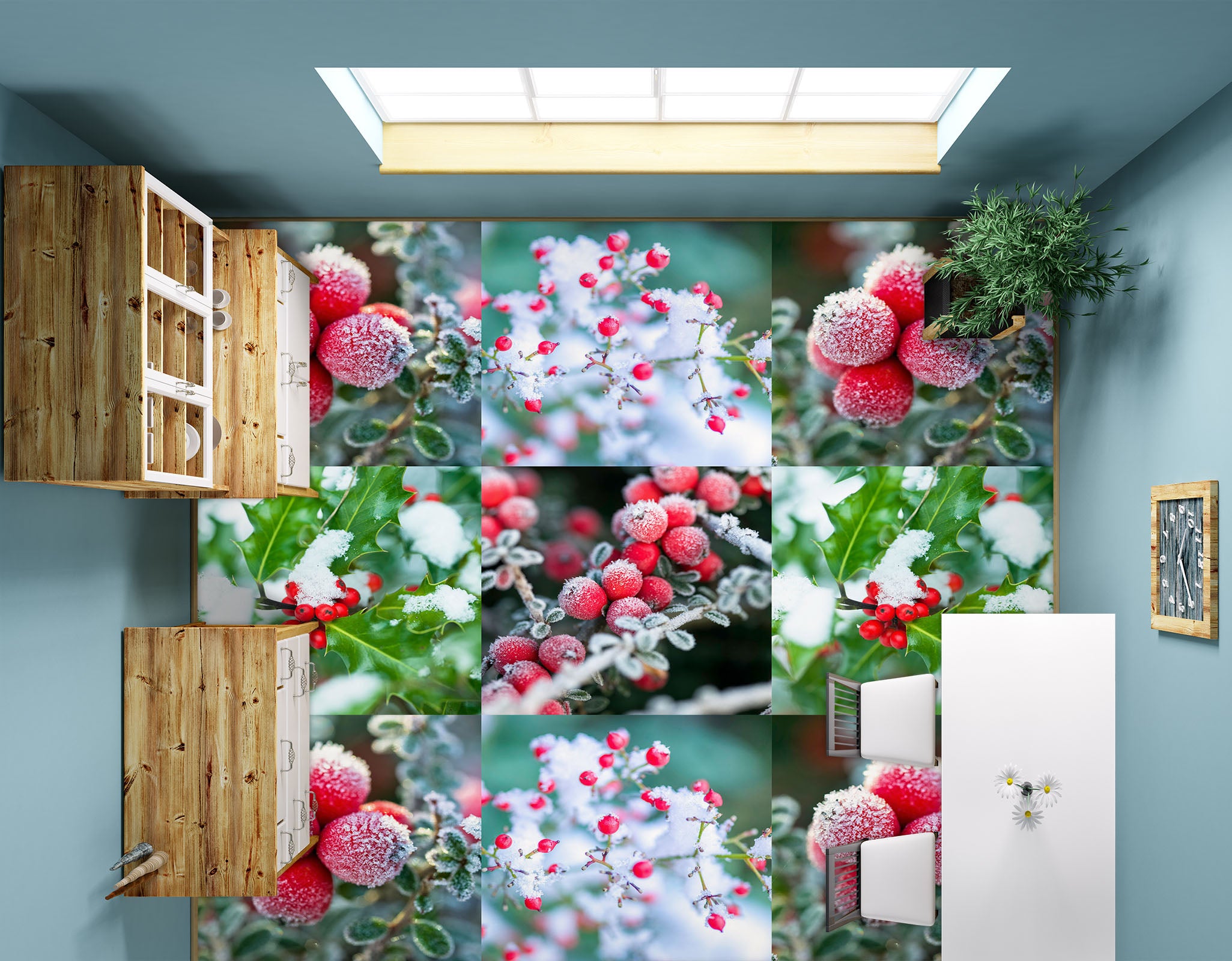 3D Snow Red Fruit 9872 Assaf Frank Floor Mural