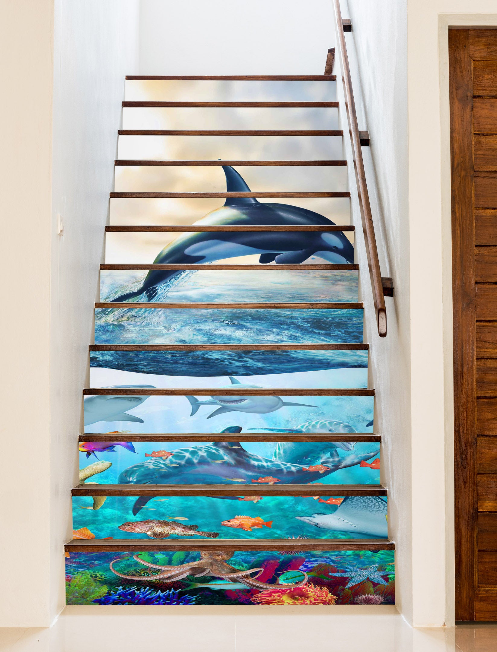 3D Dolphin Whale Ocean 96180 Adrian Chesterman Stair Risers