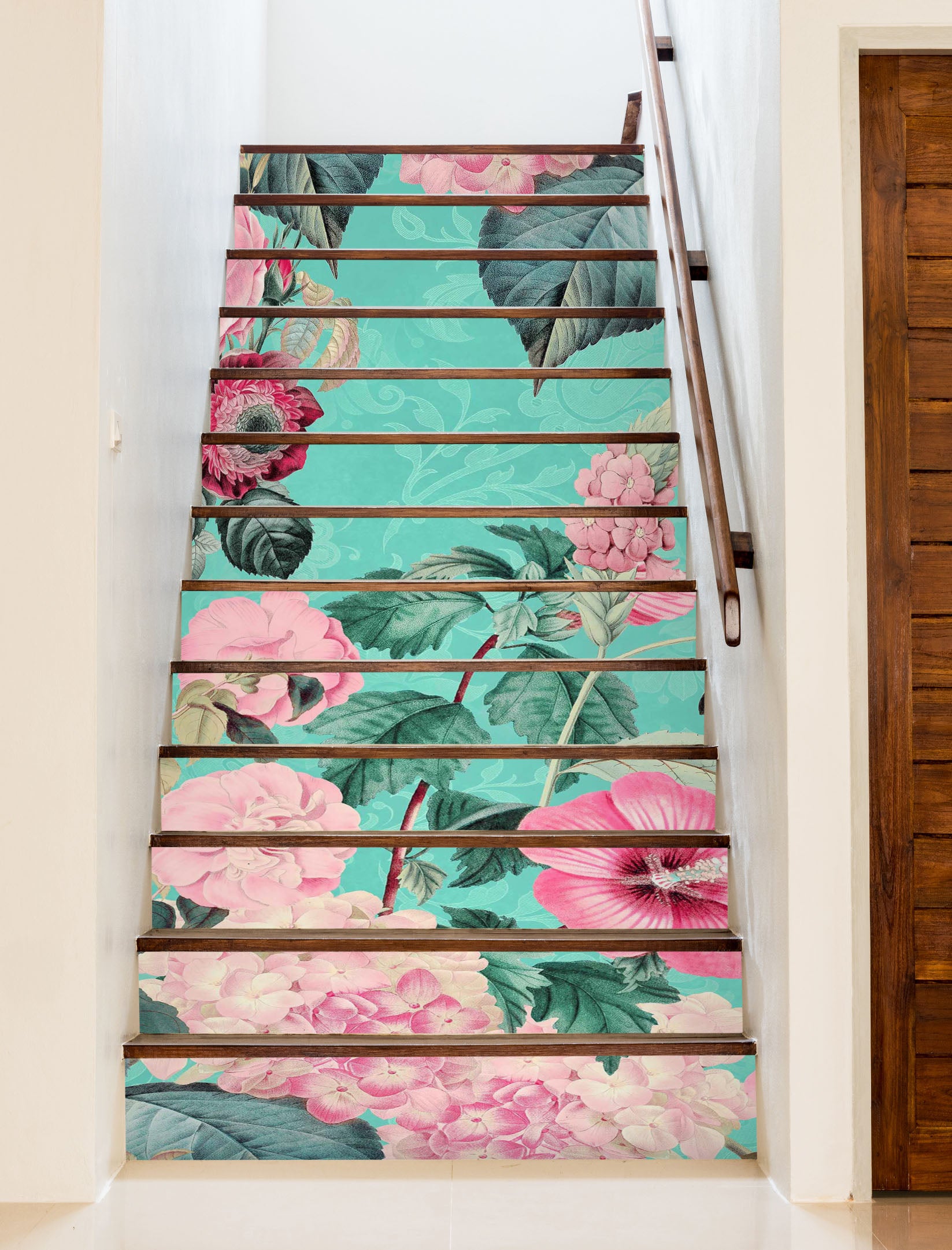 3D Leaves Pink Flowers 109214 Andrea Haase Stair Risers