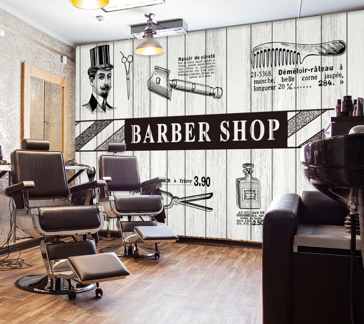 3D Comb Scissors 1402 Barber Shop Wall Murals