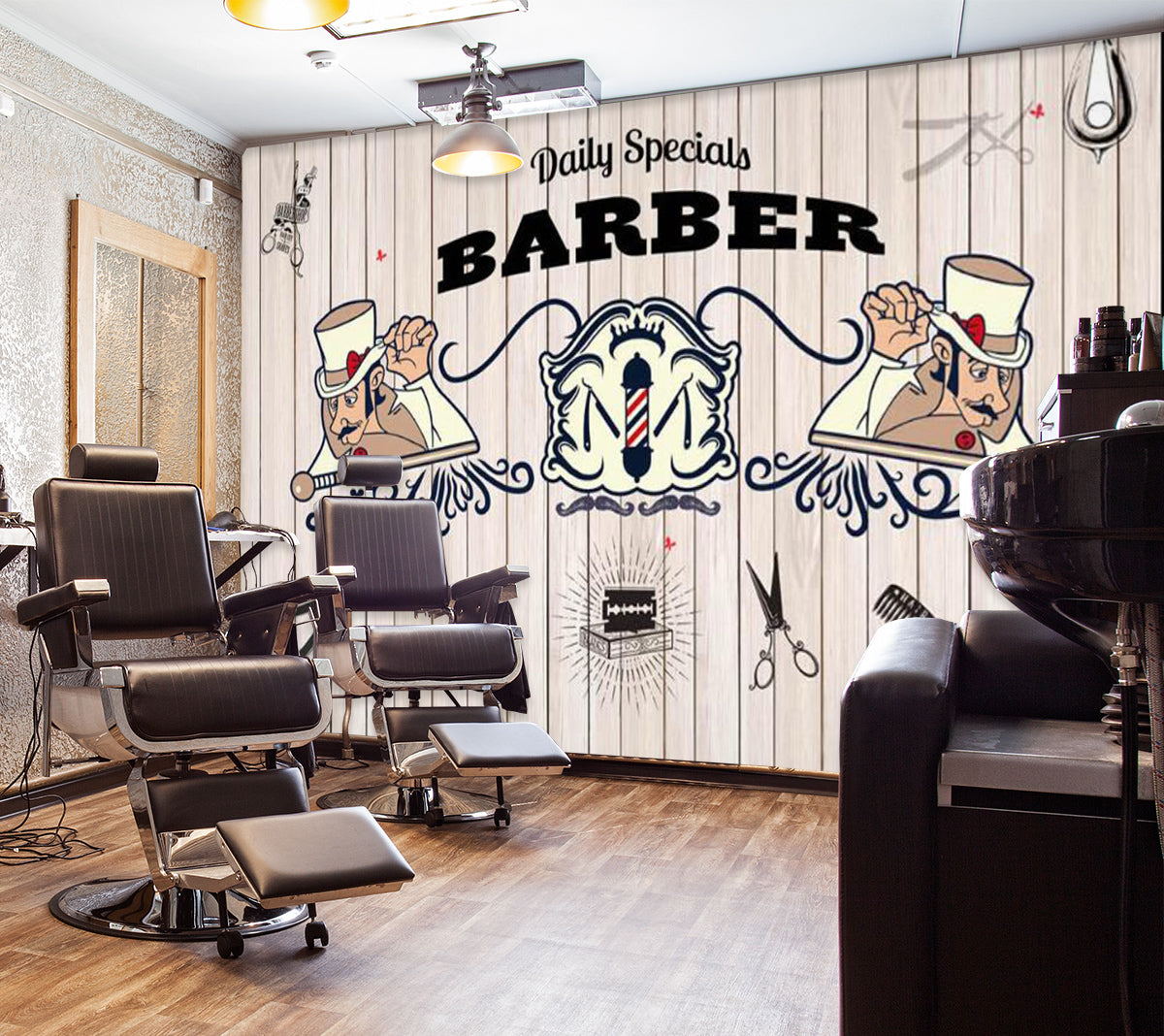 3D Cute Shape 1411 Barber Shop Wall Murals