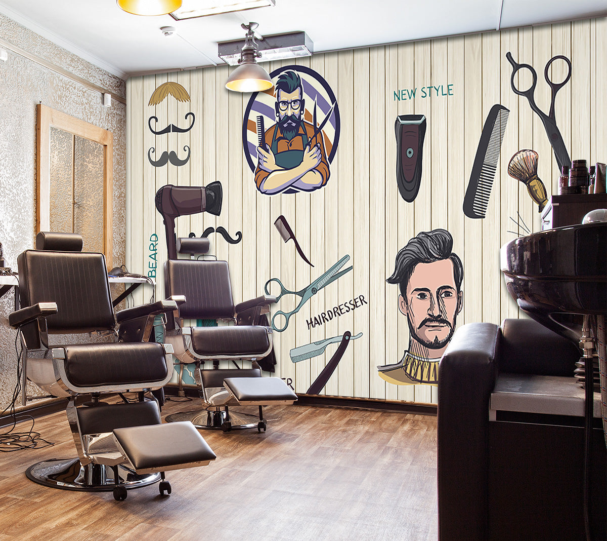 3D Man Cut Hair 1449 Barber Shop Wall Murals