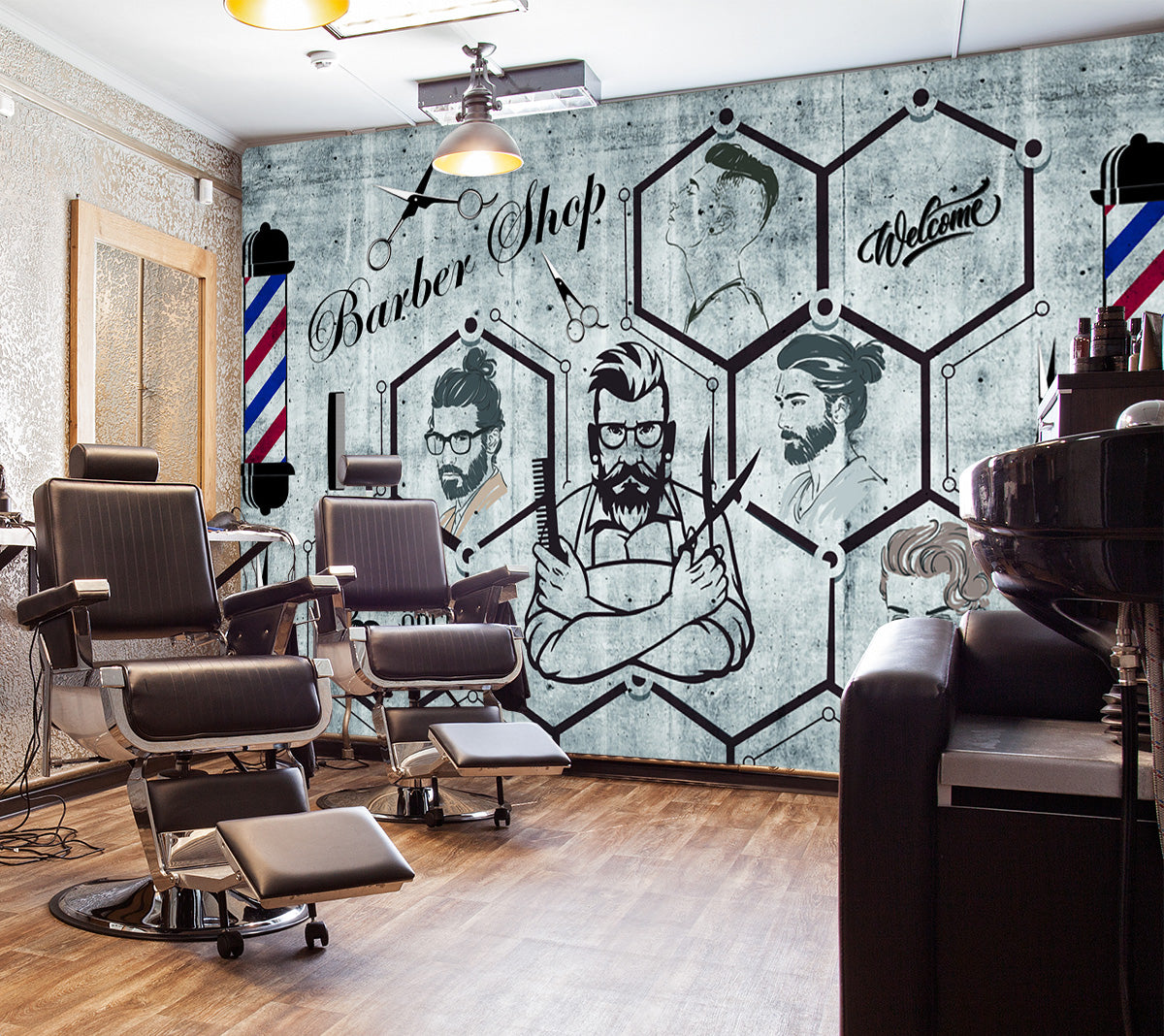 3D Short Hair Style 1477 Barber Shop Wall Murals