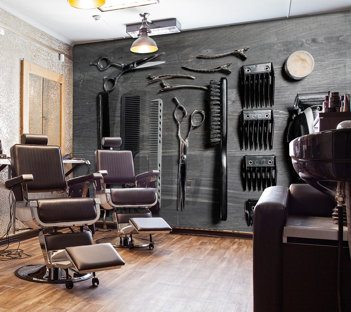 3D Clip Comb Scissors 115173 Barber Shop Wall Murals