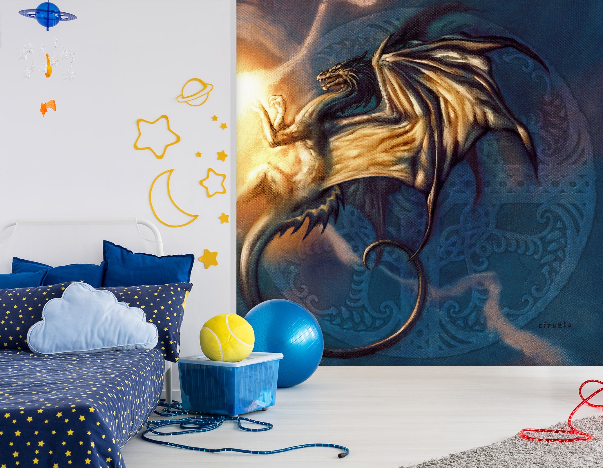 3D Flame Big Dragon 7077 Ciruelo Wall Mural Wall Murals