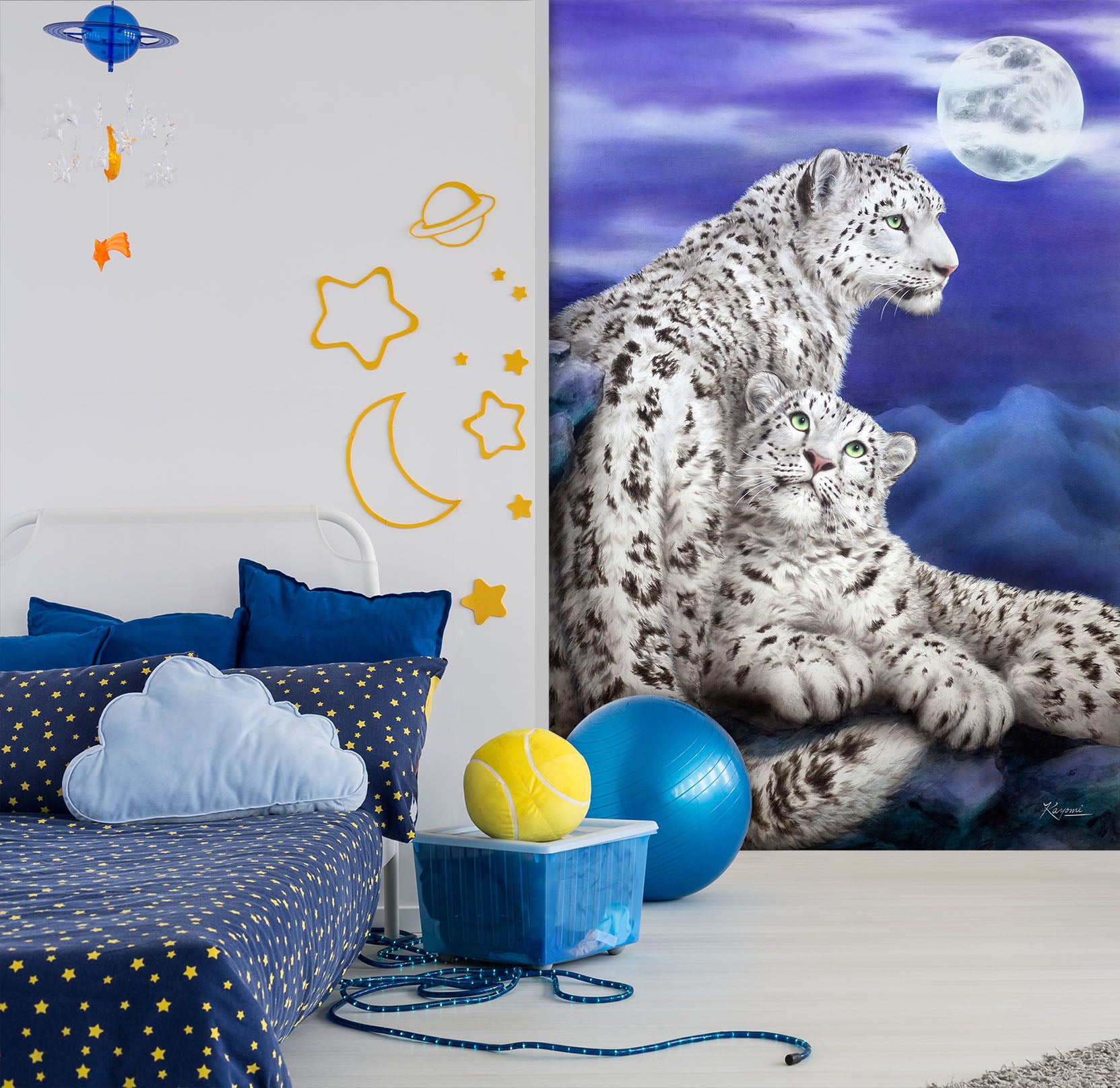 3D White Tiger Moon 5564 Kayomi Harai Wall Mural Wall Murals