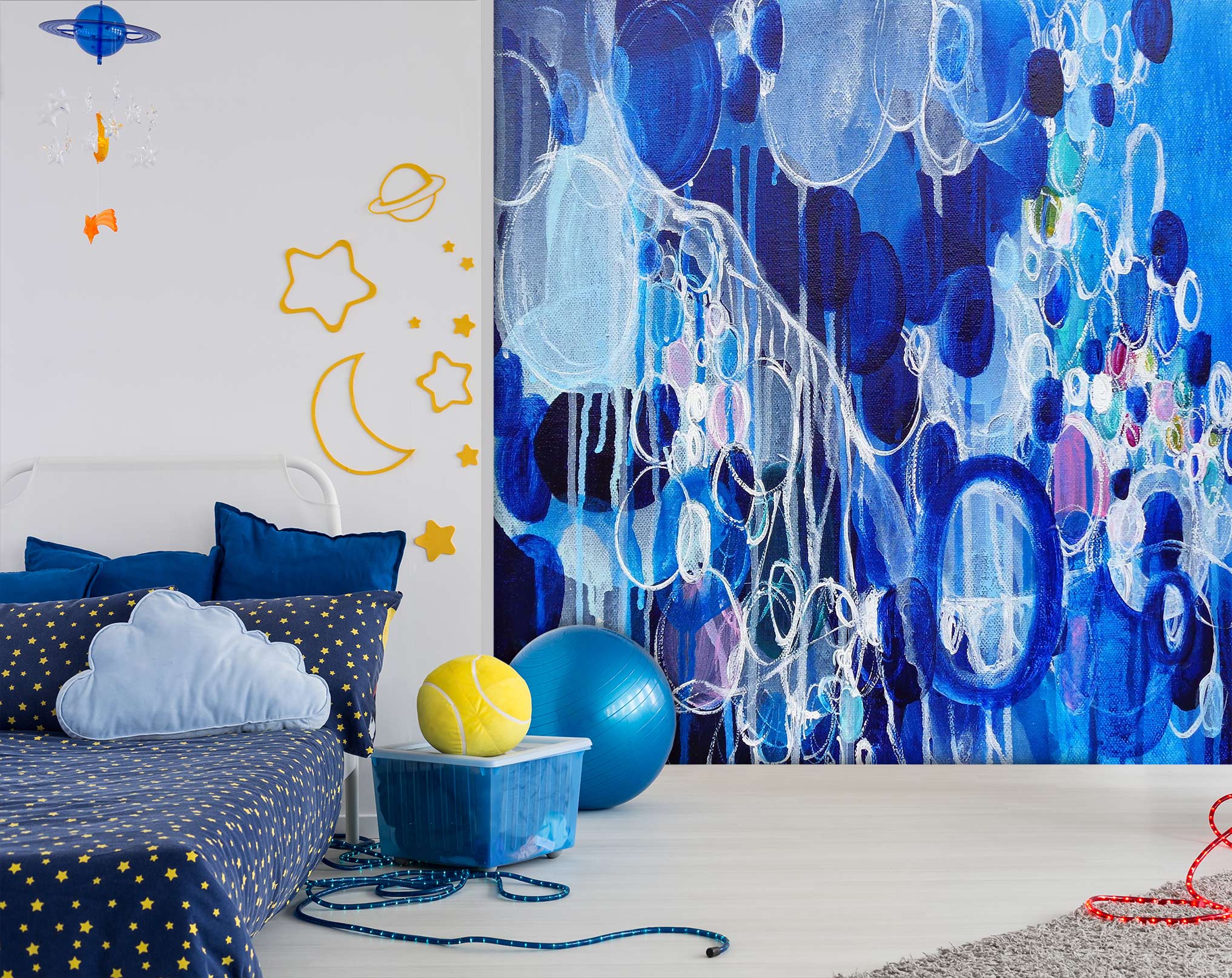 3D Blue Circle Polka Dot Doodle 12175 Misako Chida Wall Mural Wall Murals