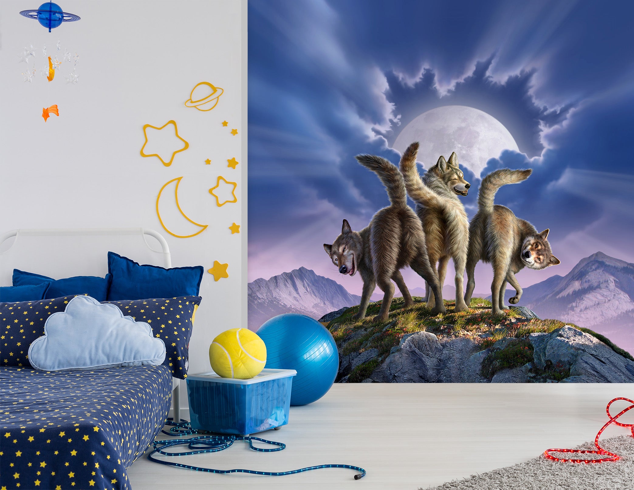 3D Wolf Moon 85010 Jerry LoFaro Wall Mural Wall Murals