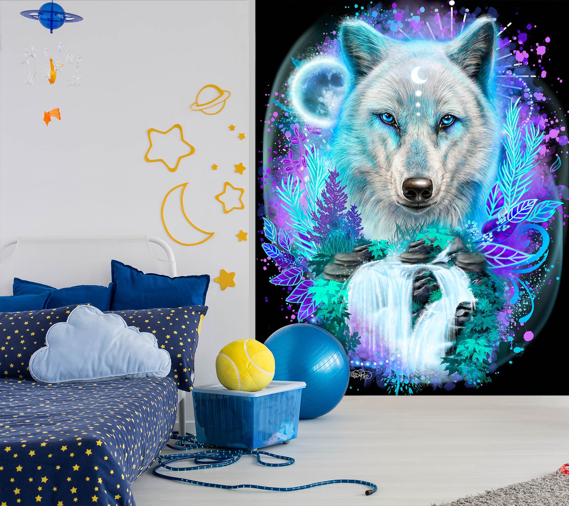 3D Moon Wolf 8481 Sheena Pike Wall Mural Wall Murals