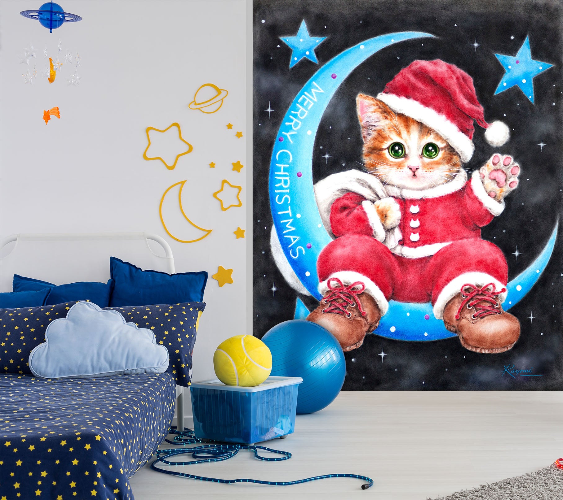 3D Christmas Cat Moon 5569 Kayomi Harai Wall Mural Wall Murals