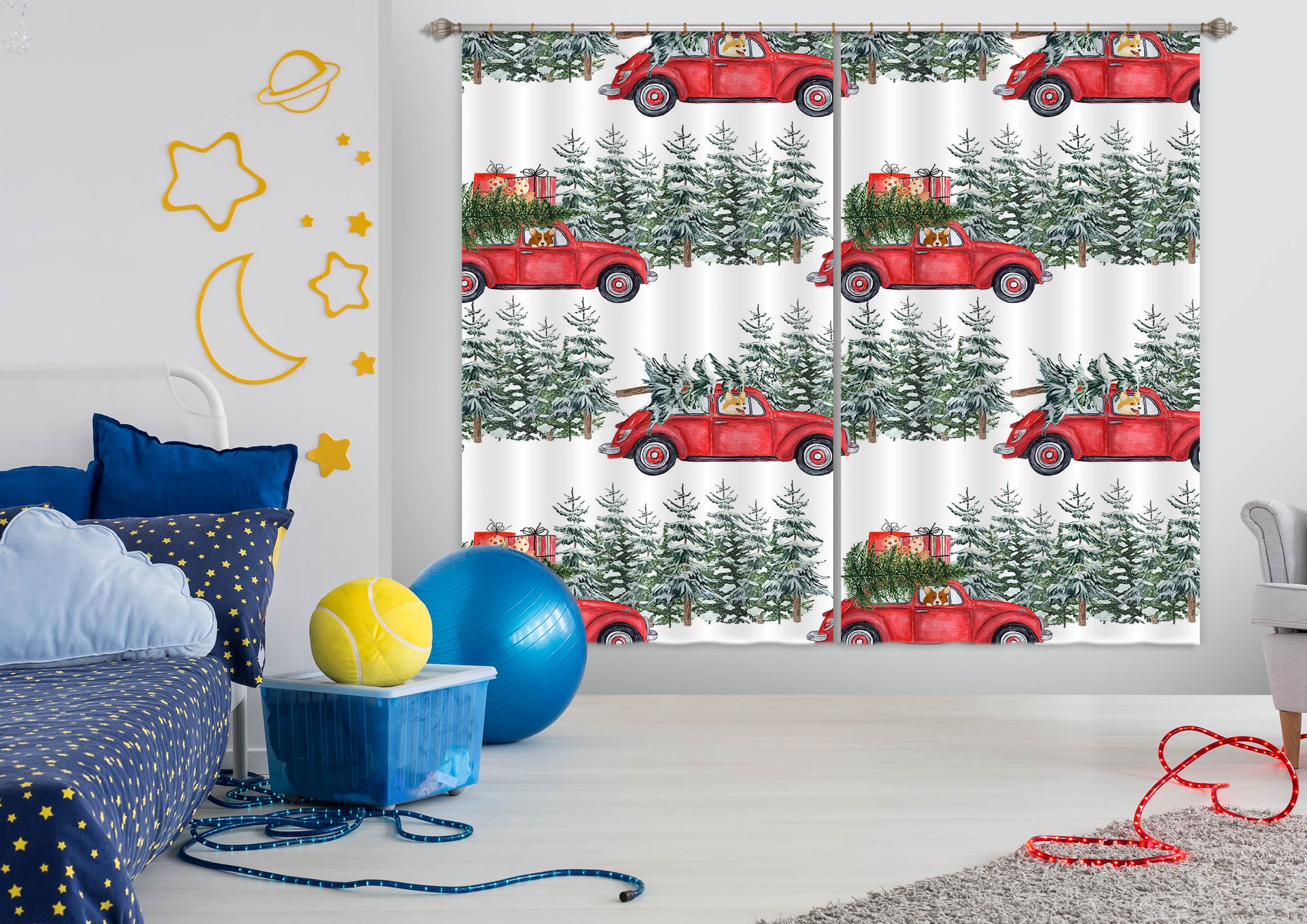 3D Puppy Car 102 Uta Naumann Curtain Curtains Drapes