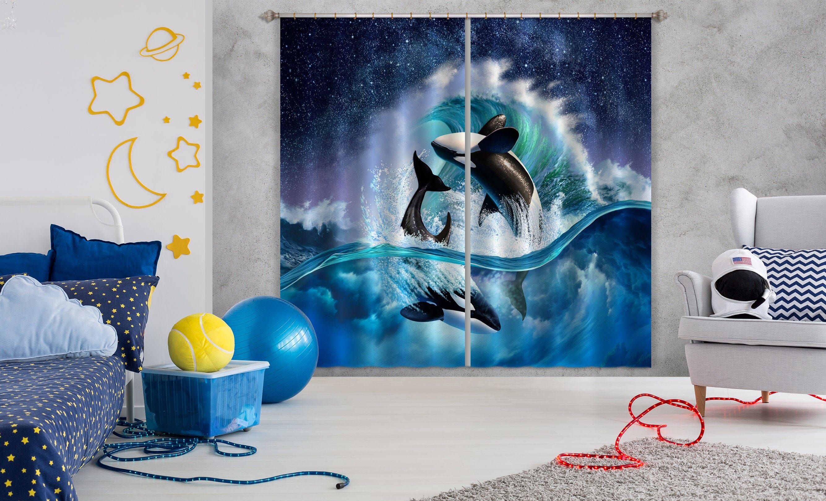 3D Orca Wave 071 Jerry LoFaro Curtain Curtains Drapes Curtains AJ Creativity Home 