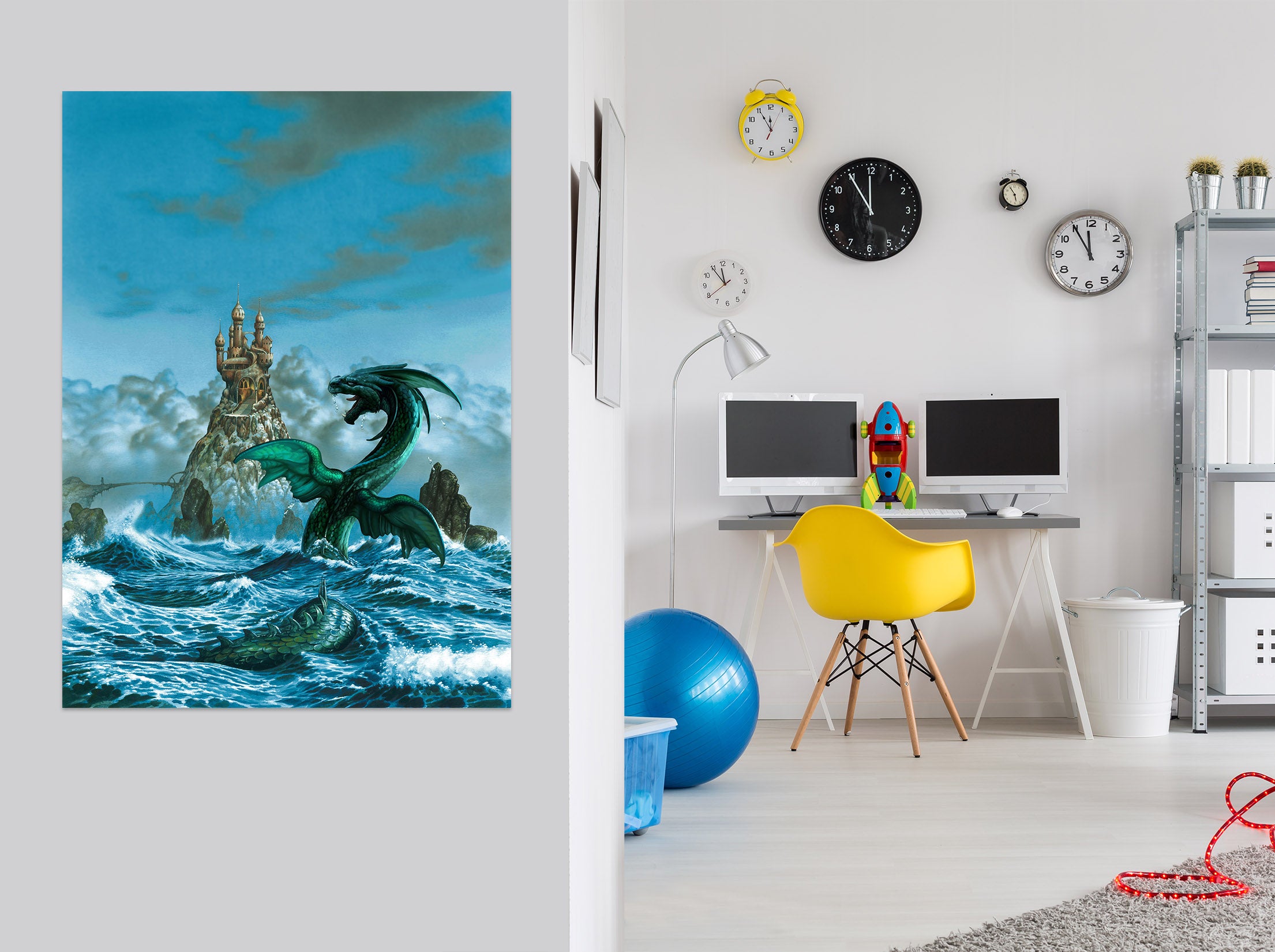 3D Waves Tower Dragon 8079 Ciruelo Wall Sticker