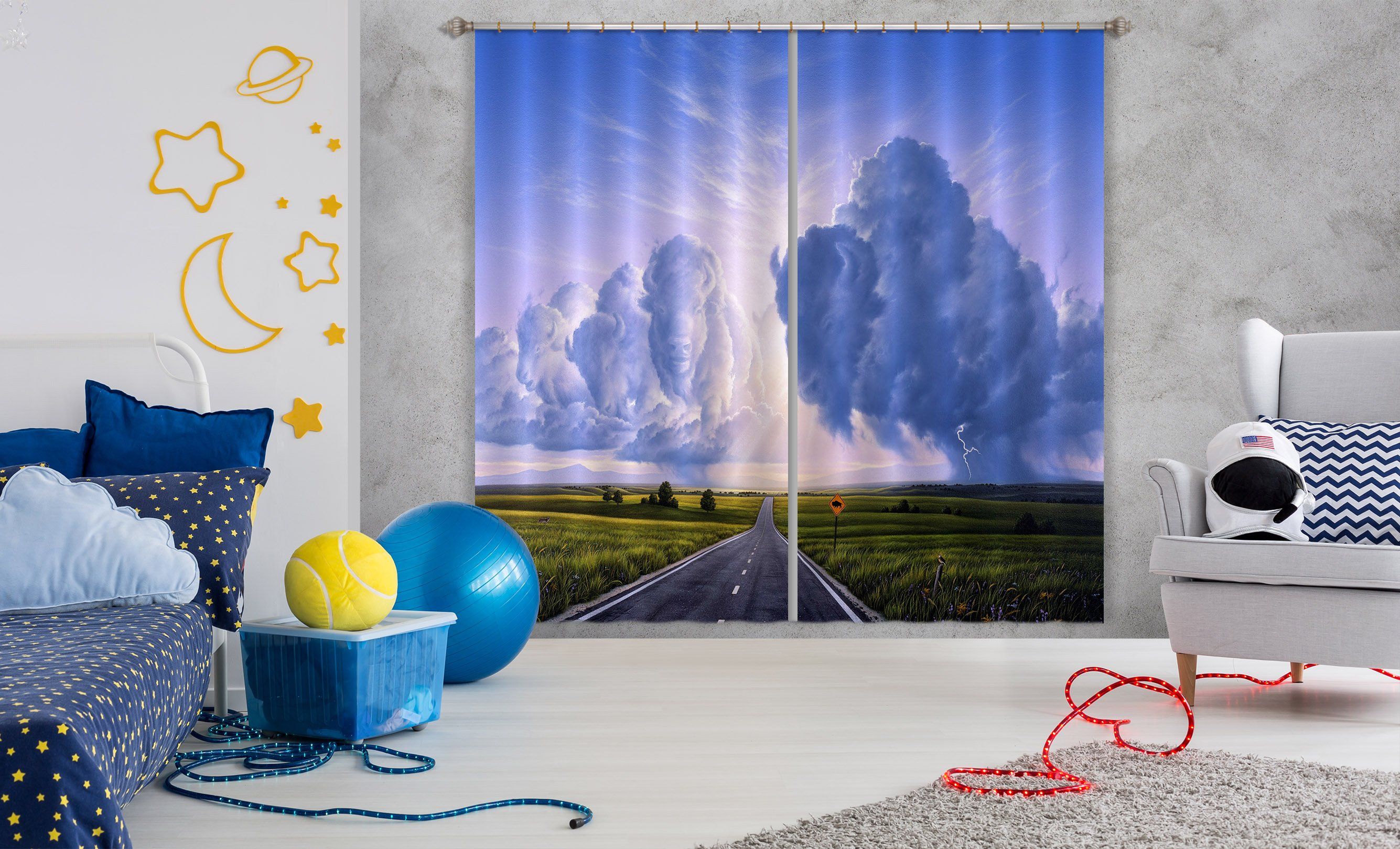 3D Blue Clouds 057 Jerry LoFaro Curtain Curtains Drapes Curtains AJ Creativity Home 