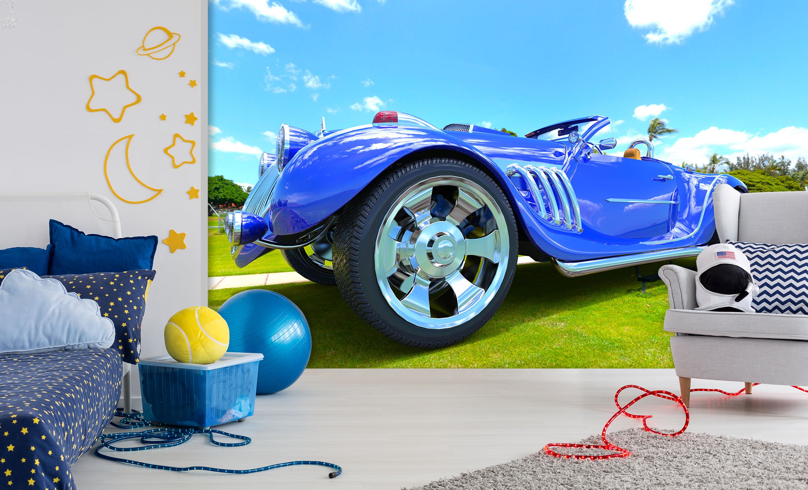 3D Convertible Park 341 Vehicle Wall Murals