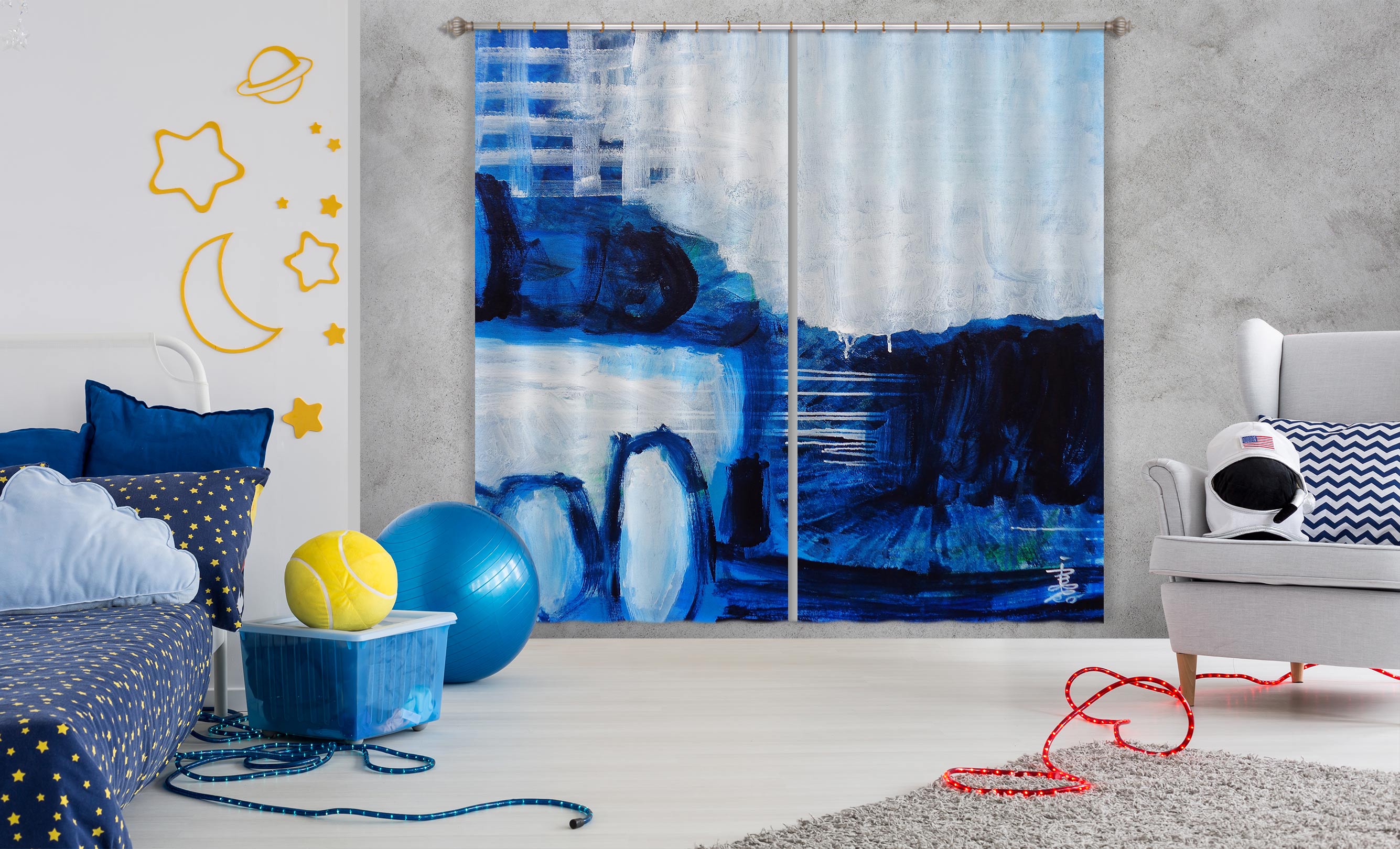 3D Blue Painting 2373 Misako Chida Curtain Curtains Drapes