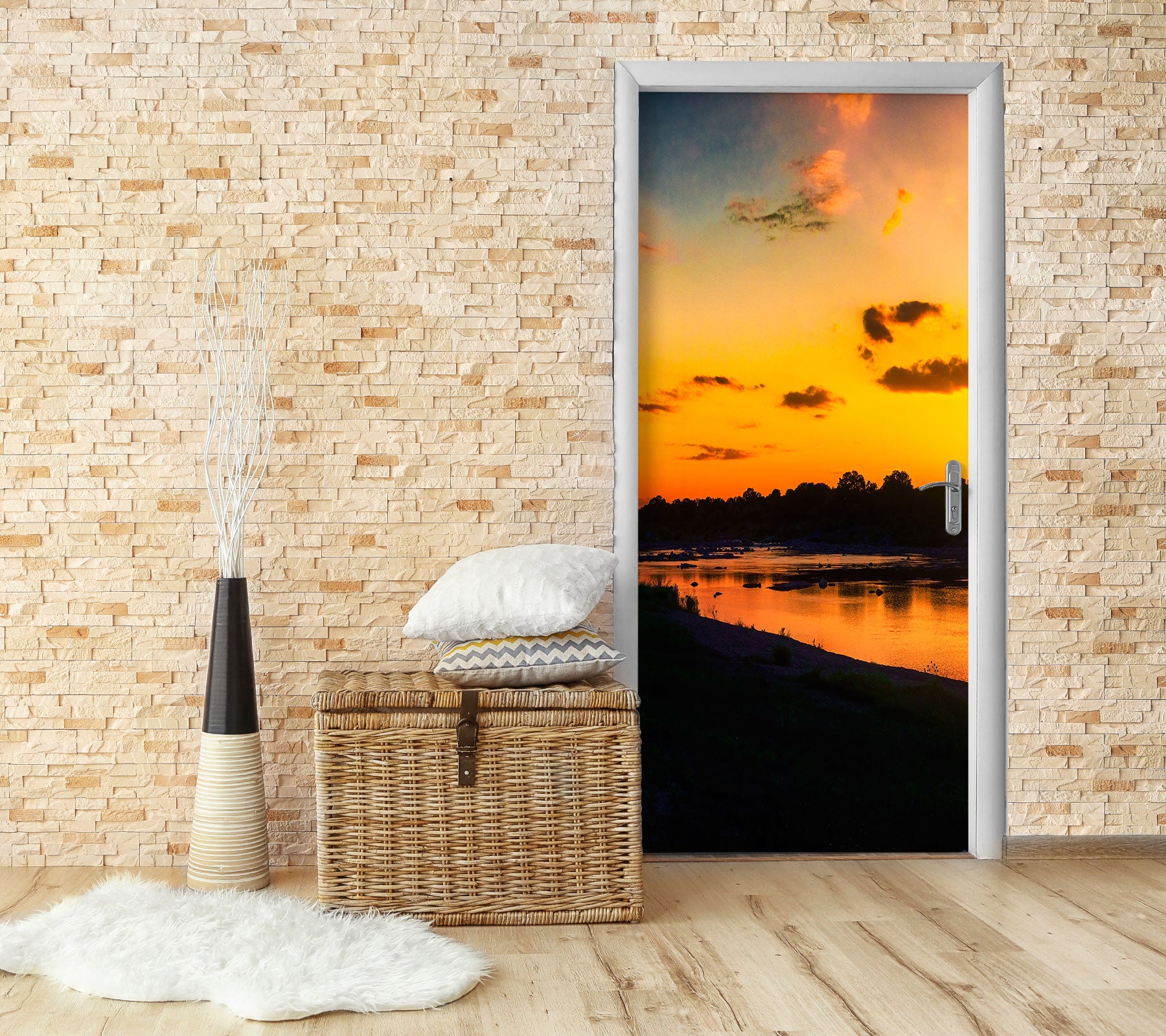 3D Sunset Shadow Lake 107201 Beth Sheridan Door Mural