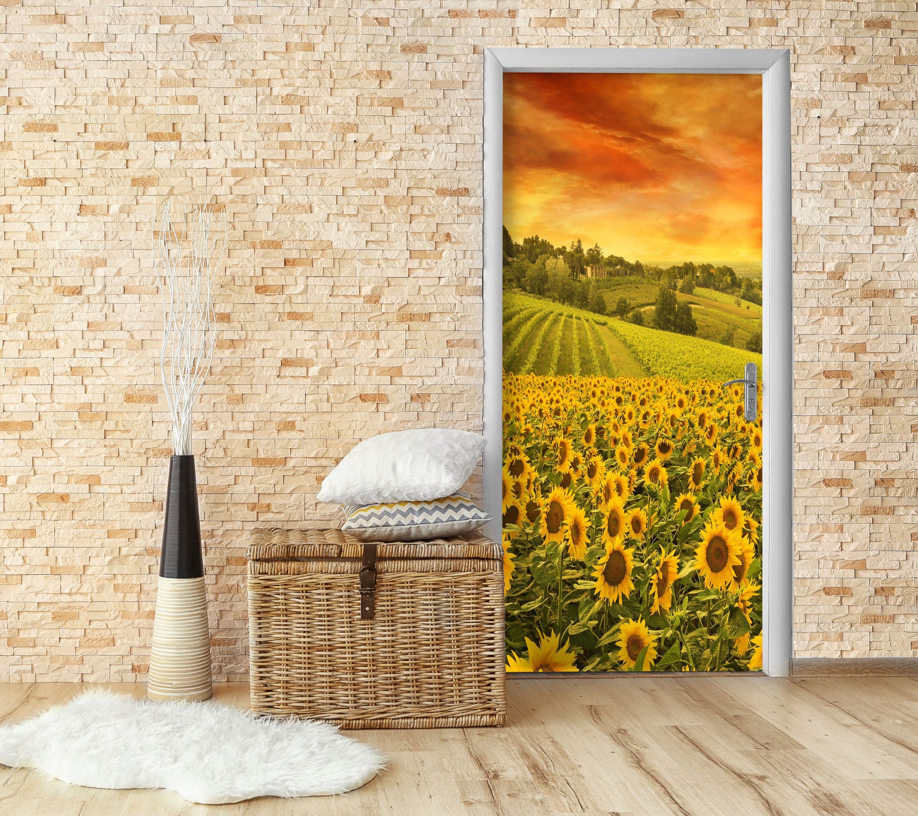 3D Sunflower Land 204 Door Mural