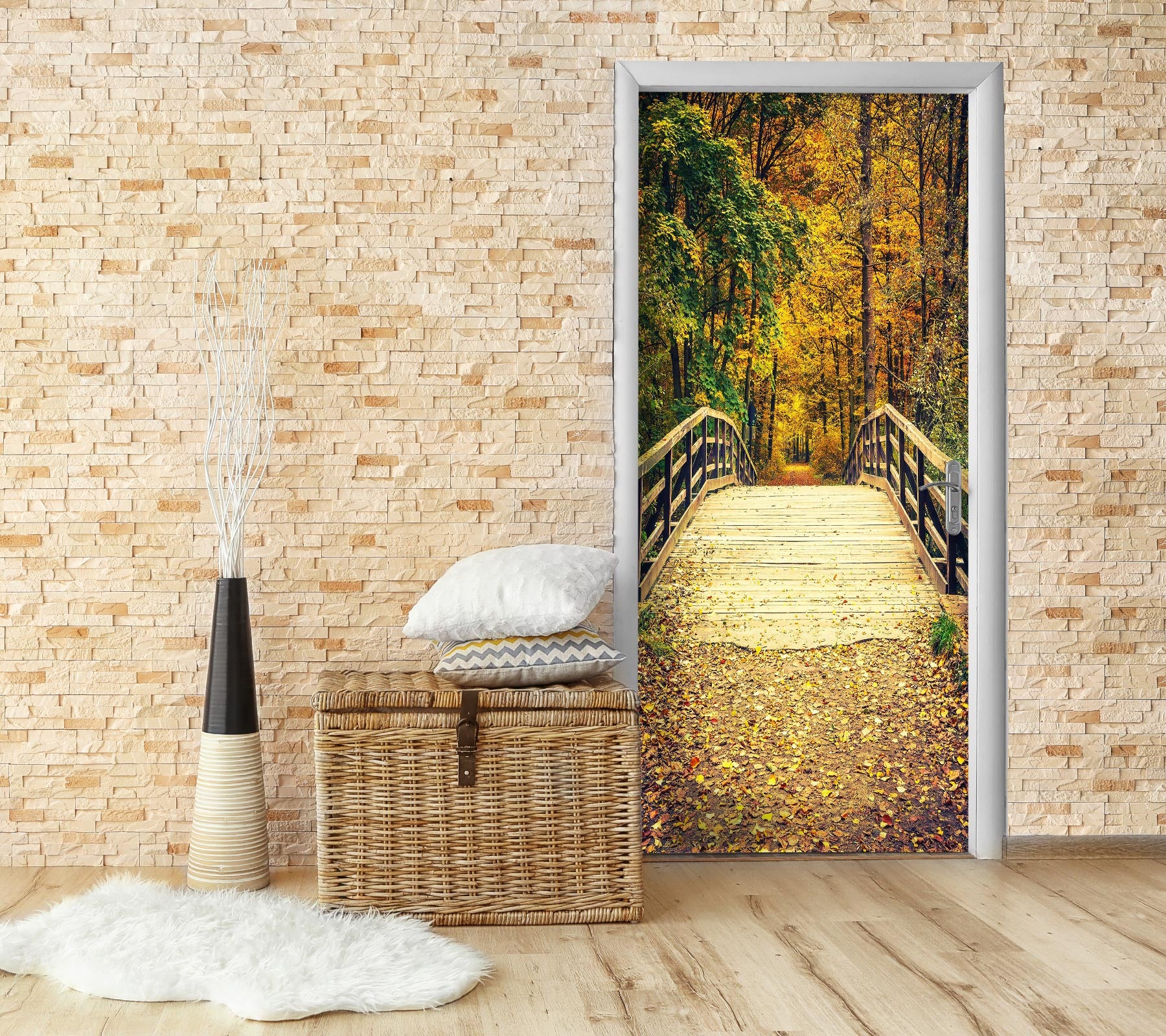 3D Yellow Bridge Tree 229 Door Mural