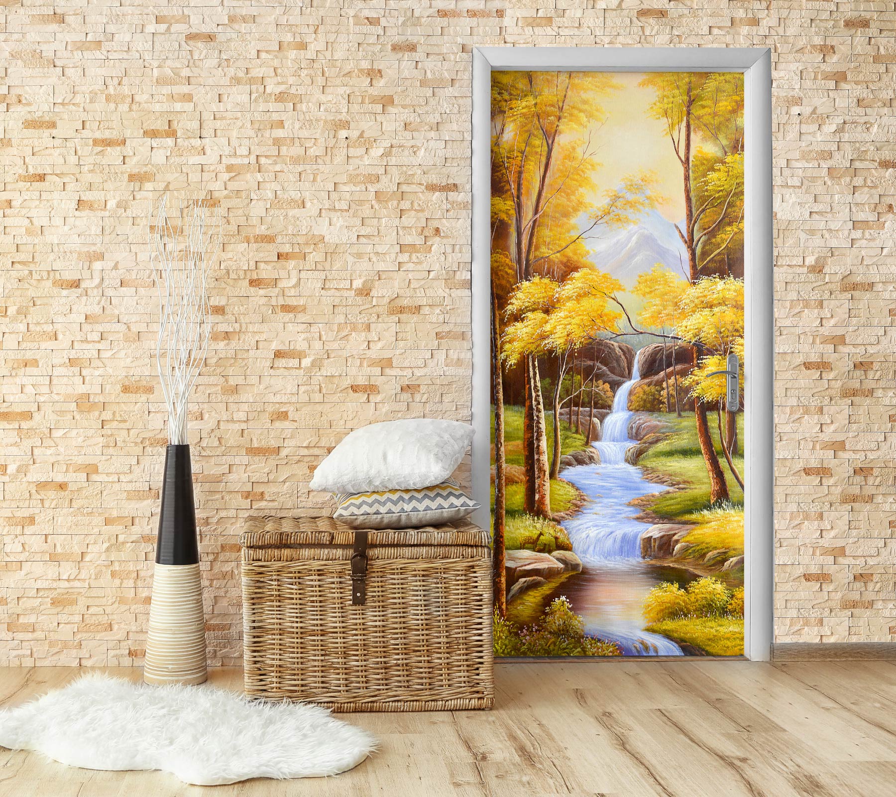 3D Yellow Forest 060 Door Mural