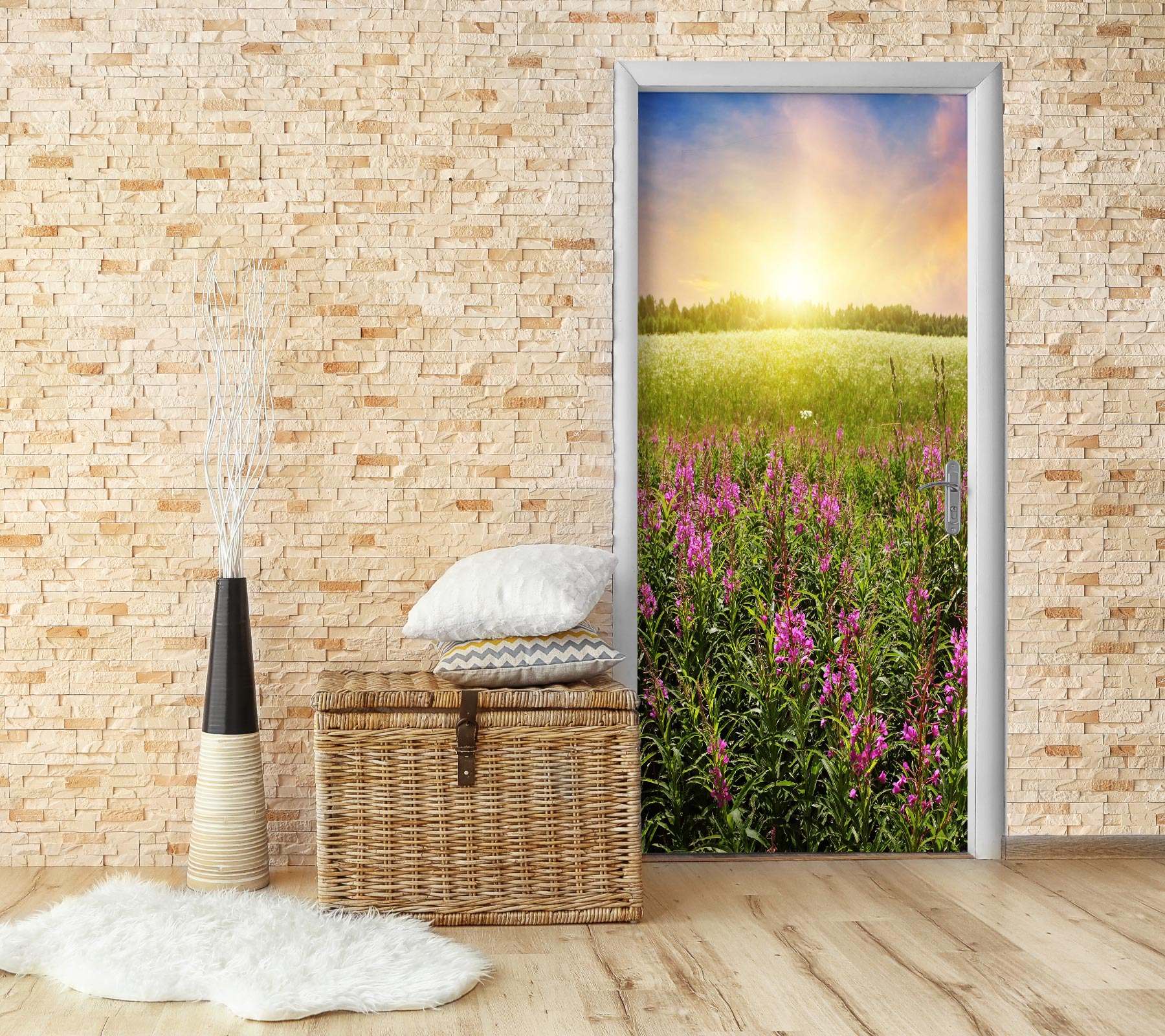 3D Sun Flower Field 107 Door Mural